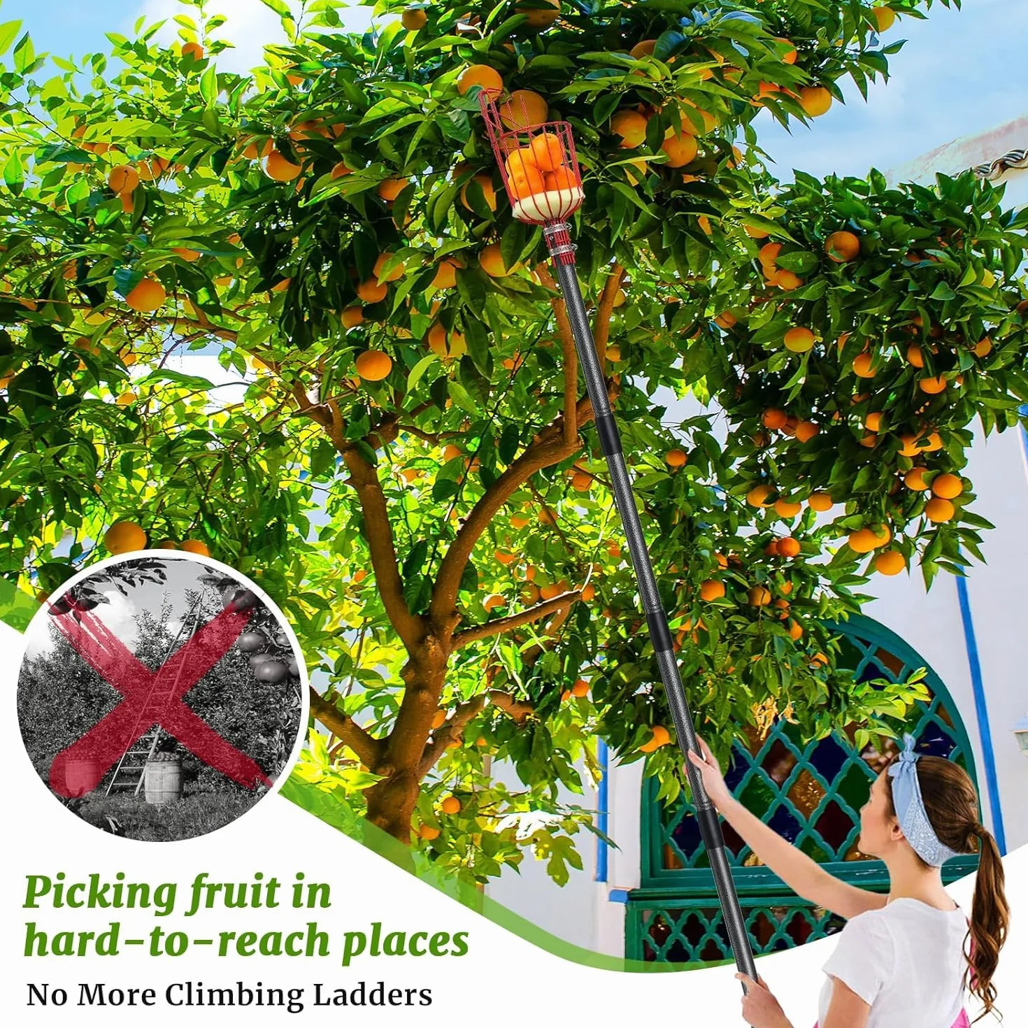 Recolector de Frutas 168cm Varillas de Extensión Recogedor de Manzanas Herramientas