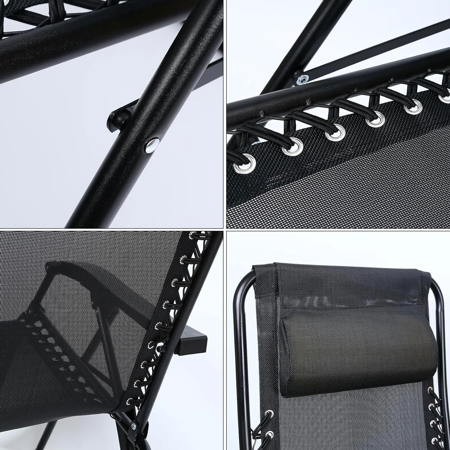 Tumbona Plegable con Reposacabezas y Reposabrazos, Reclinable, Gravedad Cero, Acero Ligero y Resistente, Ideal para Jardín, Playa, Piscina y Terraza, 1 Unidad, Negro