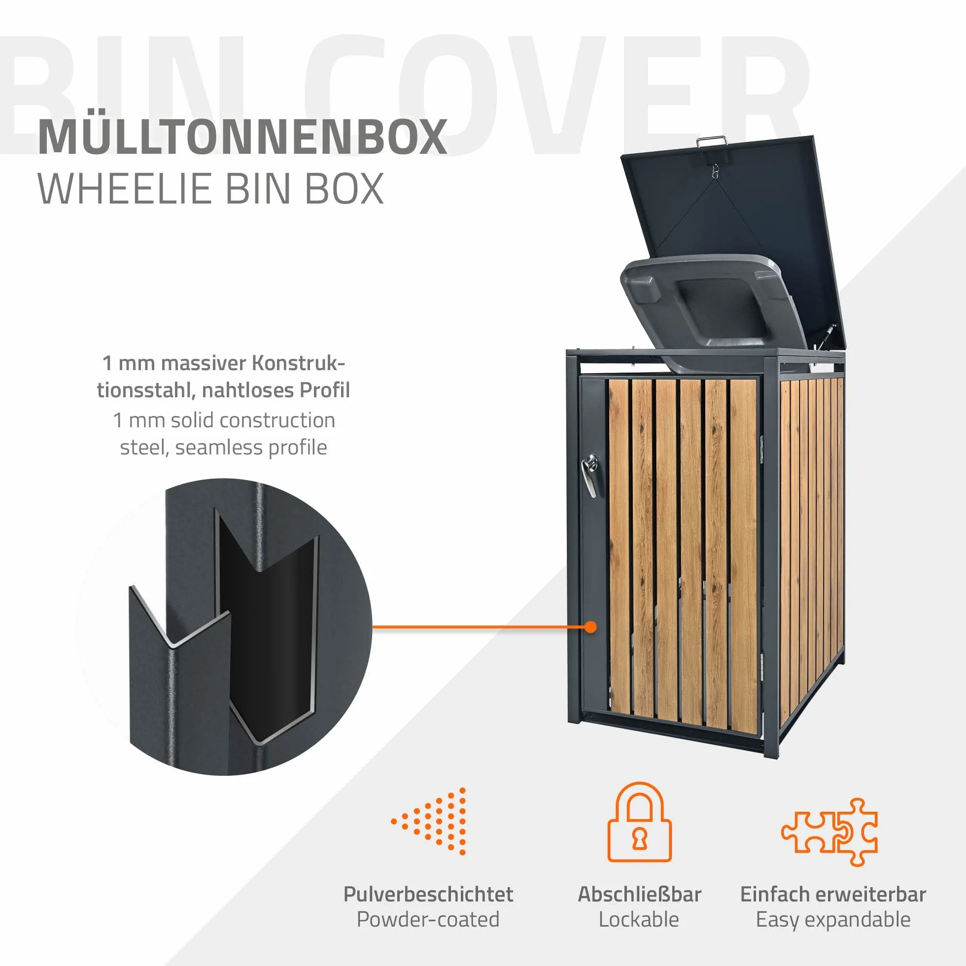 Cobertizo para Cubo de Basura 240L Antracita Aspecto Roble 68x80x116,3 cm Caseta de Acero para Jardín Exterior