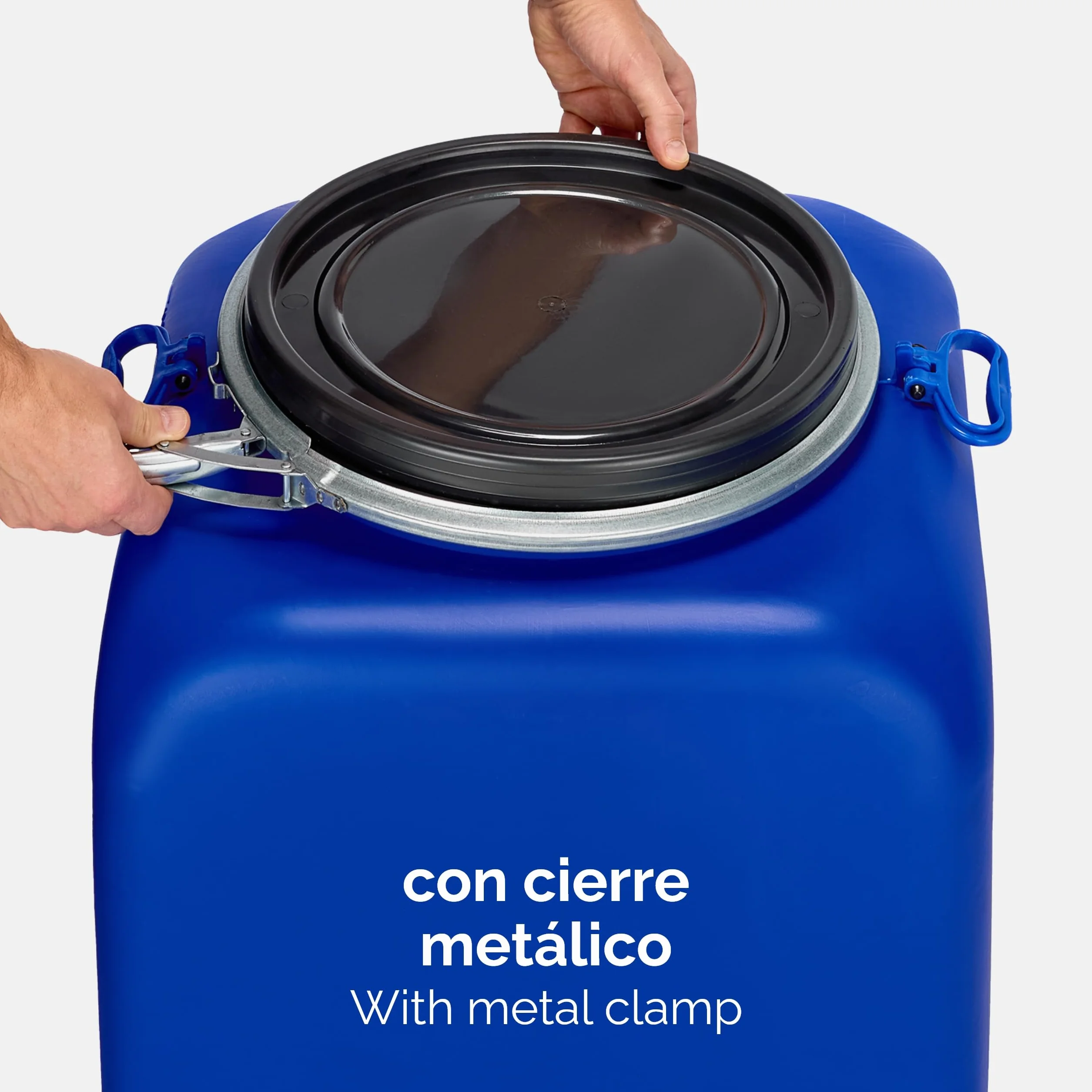 Barril de Agua de Lluvia 100 litros Cuadrado con Tapa y Grifo Boca Ancha Azul