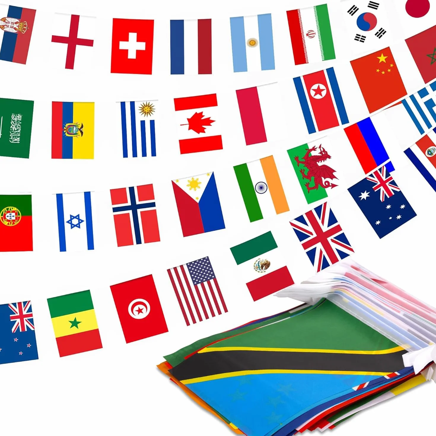 Guirnalda Banderines 50m 200 Países Mundial Fútbol 2026 Decoración Fiesta Copa Mundial
