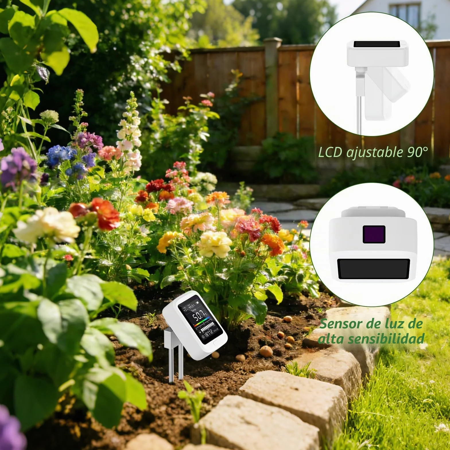 Medidor Digital de Suelo 6 en 1, Pruebas de pH e Intensidad Luminosa para Plantas