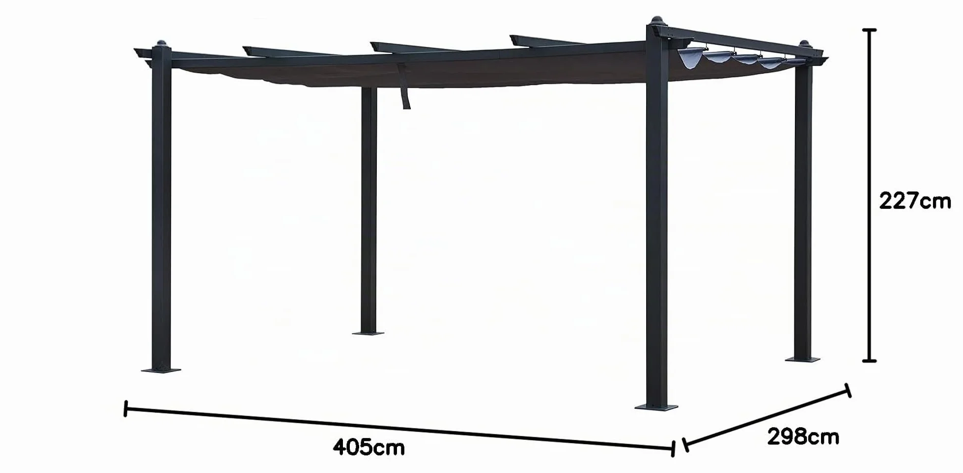 Pérgola Autoportante 4x3 m 12m² Aluminio Poliéster Nila Gris Retráctil Cenador Jardín Terraza Exterior