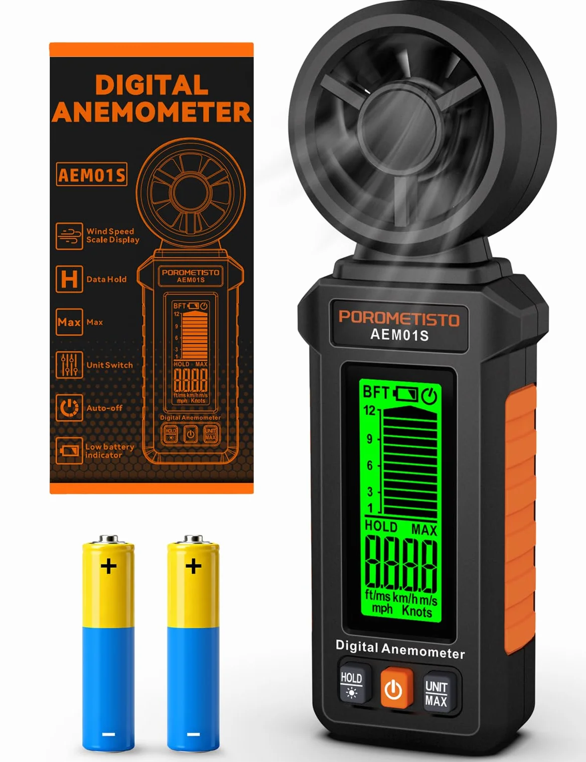 Anemómetro Digital AEM01S Portátil Antideslizante para HVAC