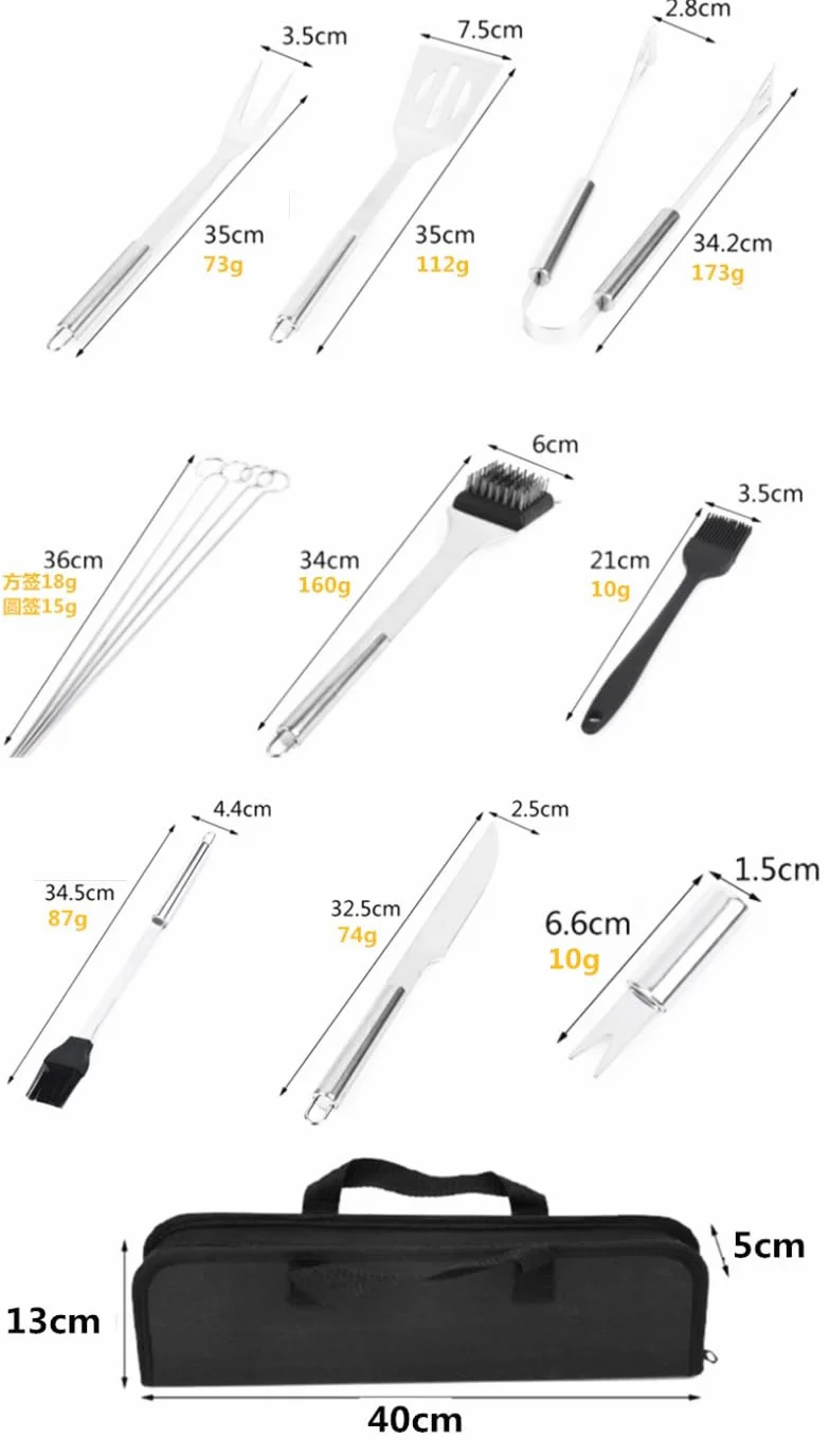 Juego de 9 cubiertos de acero inoxidable para barbacoa, accesorios profesionales para barbacoa, utensilios para barbacoa, juego de herramientas para barbacoa para hombres, con bolsa fácil de llevar,