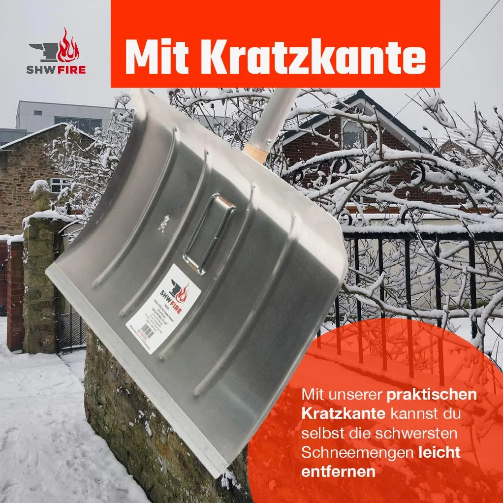 Pala de nieve de aluminio 50 cm SHW-FIRE mango ergonómico borde de perfil Fabricado en Alemania