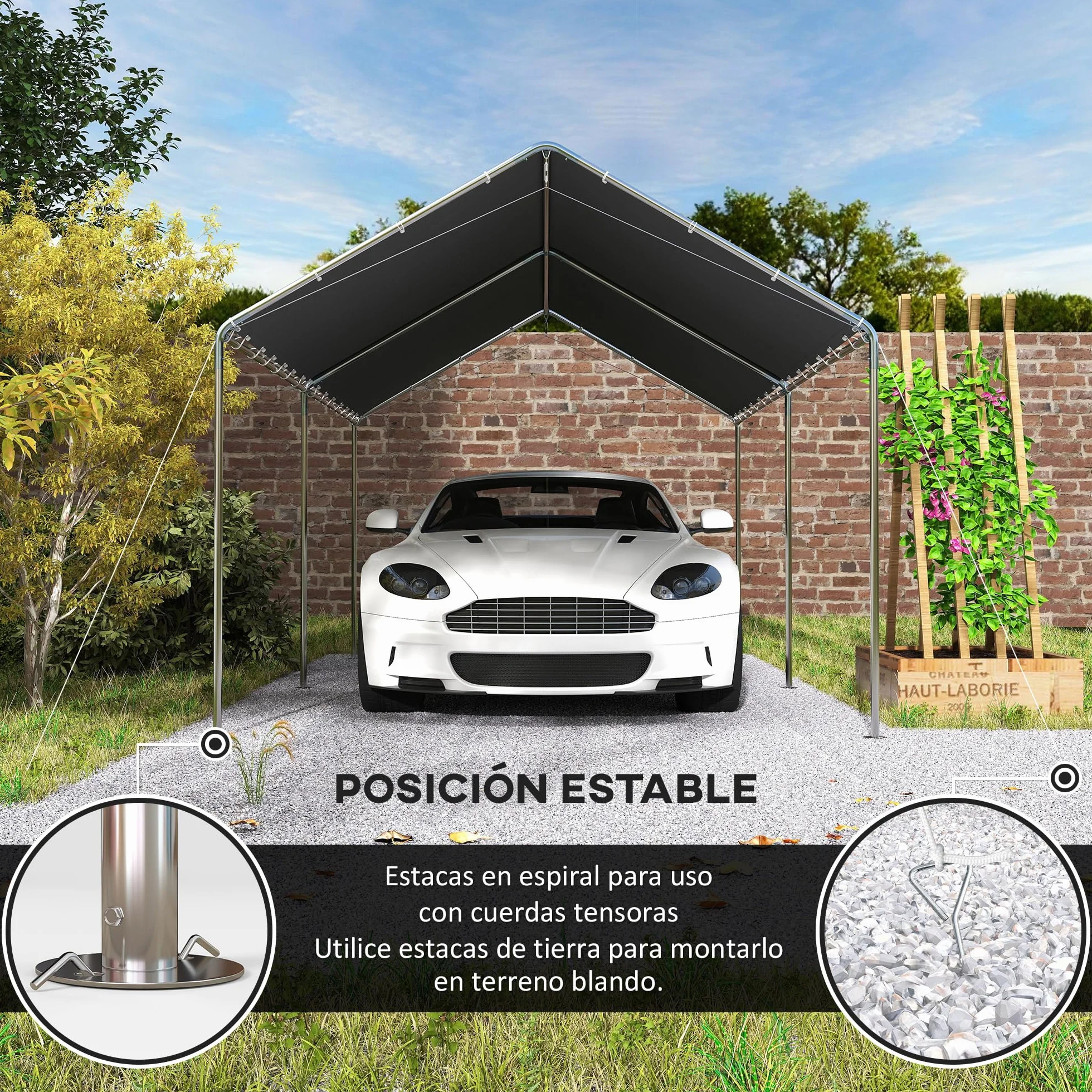 Outsunny Carpa Garaje 3x6 m Cochera Exterior Portátil Acero Galvanizado Impermeable Anti-UV Gris