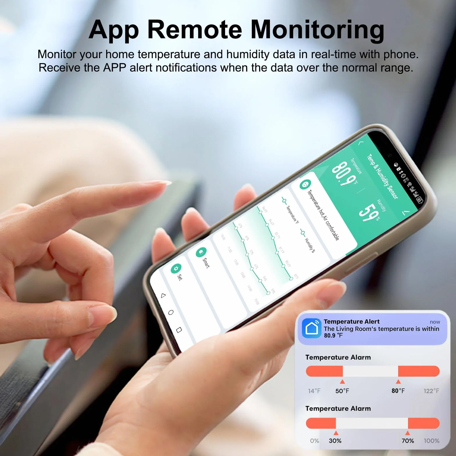 Termómetro higrómetro inteligente: medidor de humedad y temperatura impermeable con notificación de alarma por aplicación, sensor WiFi automagnético para interiores y exteriores, compatible con Alexa