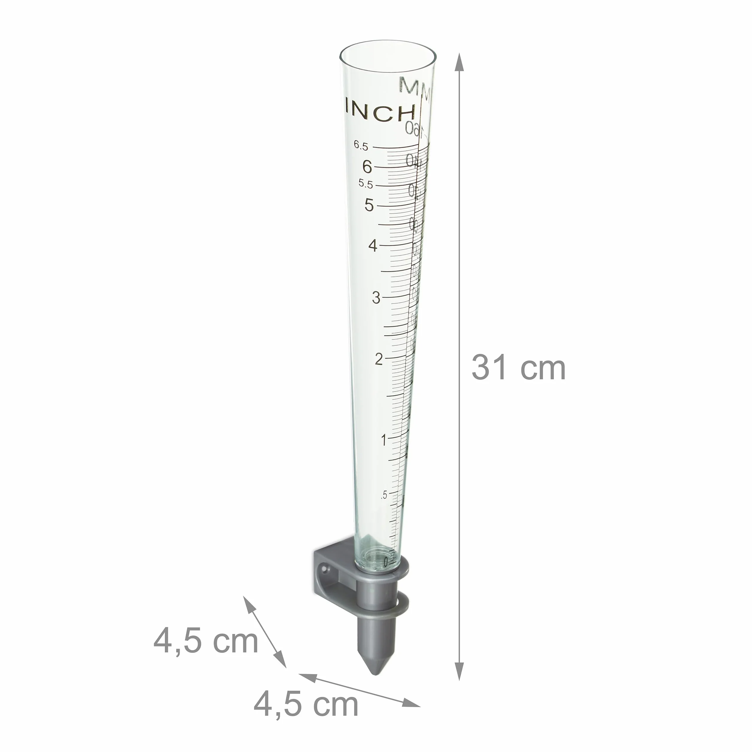 Relaxdays Pluviómetros 2 Pack, Montaje Pared, Medidores Lluvia Caída, Escala 160 mm/m², Plástico Transparente/Gris