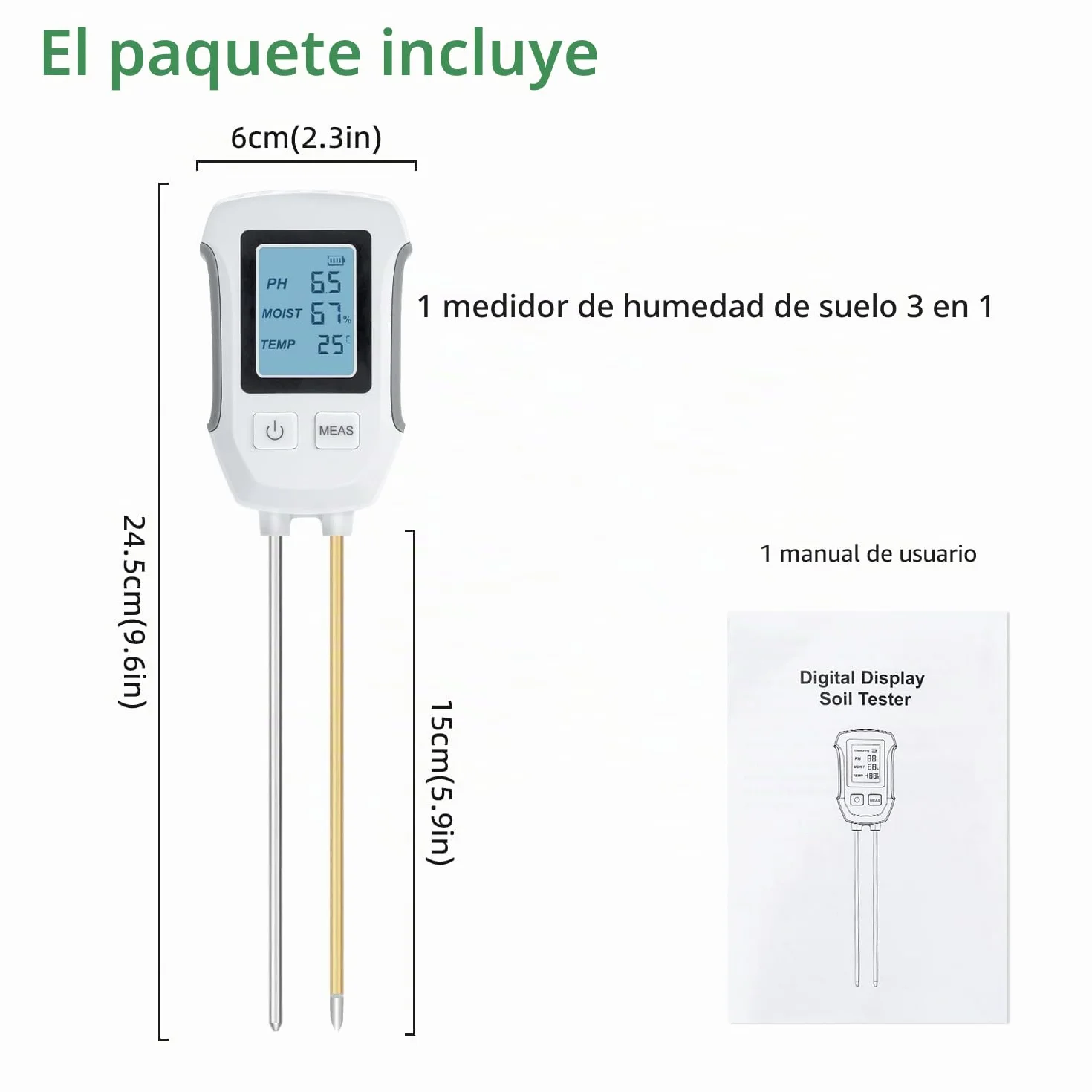 Mcbazel Medidor de Prueba de Suelo 3 en 1, Detección de pH, Temperatura, Humedad con Pantalla LCD Retroiluminada