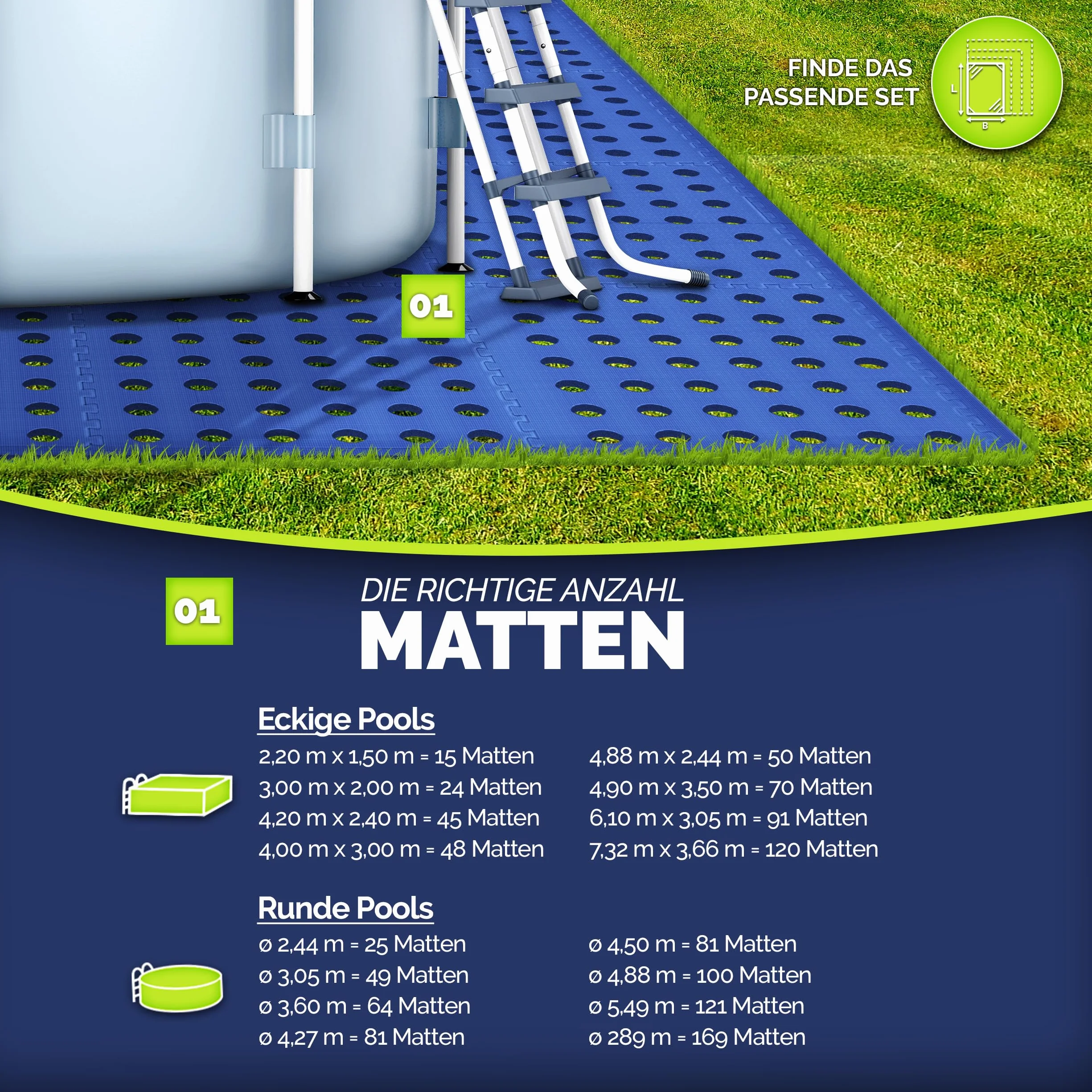 tillvex® Alfombra de protección para piscina 51x51 cm 24 piezas