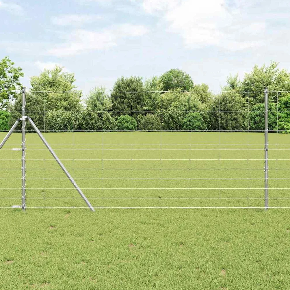 Valla de campo plateada, 25 x 1,2 m, acero galvanizado, valla de malla para exterior, jardín, terraza, solución resistente y duradera