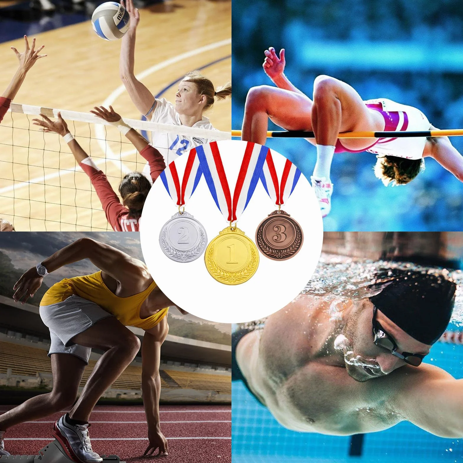 Medalla de Metal con Números, Doradas Plateadas y Bronce, Aleación de Zinc 3 Piezas