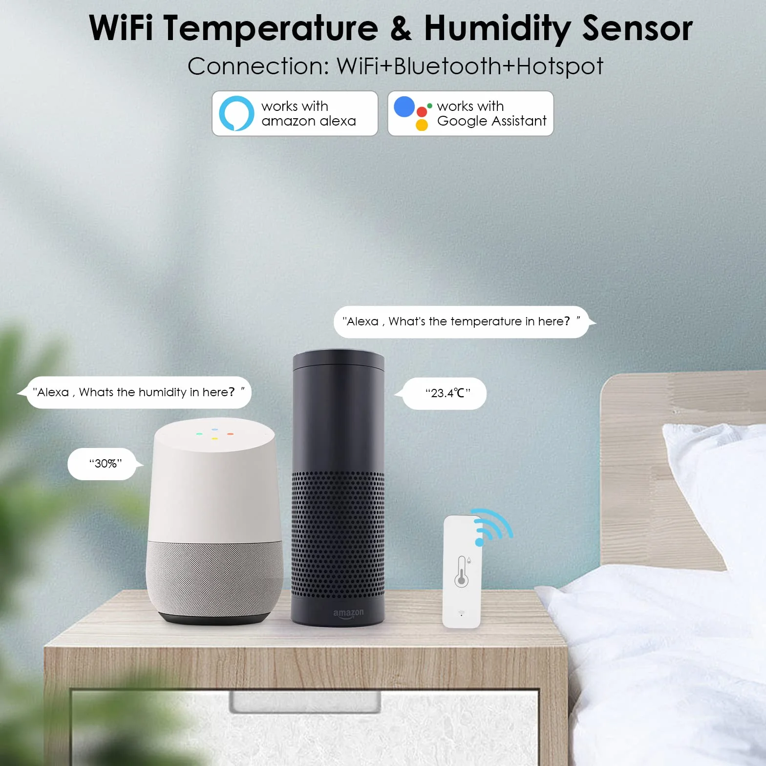 Towwoo Temperatura Humedad Wifi Sensor Inalámbrico, Termómetro Higrómetro Inteligente con Alarma Tuya Alexa