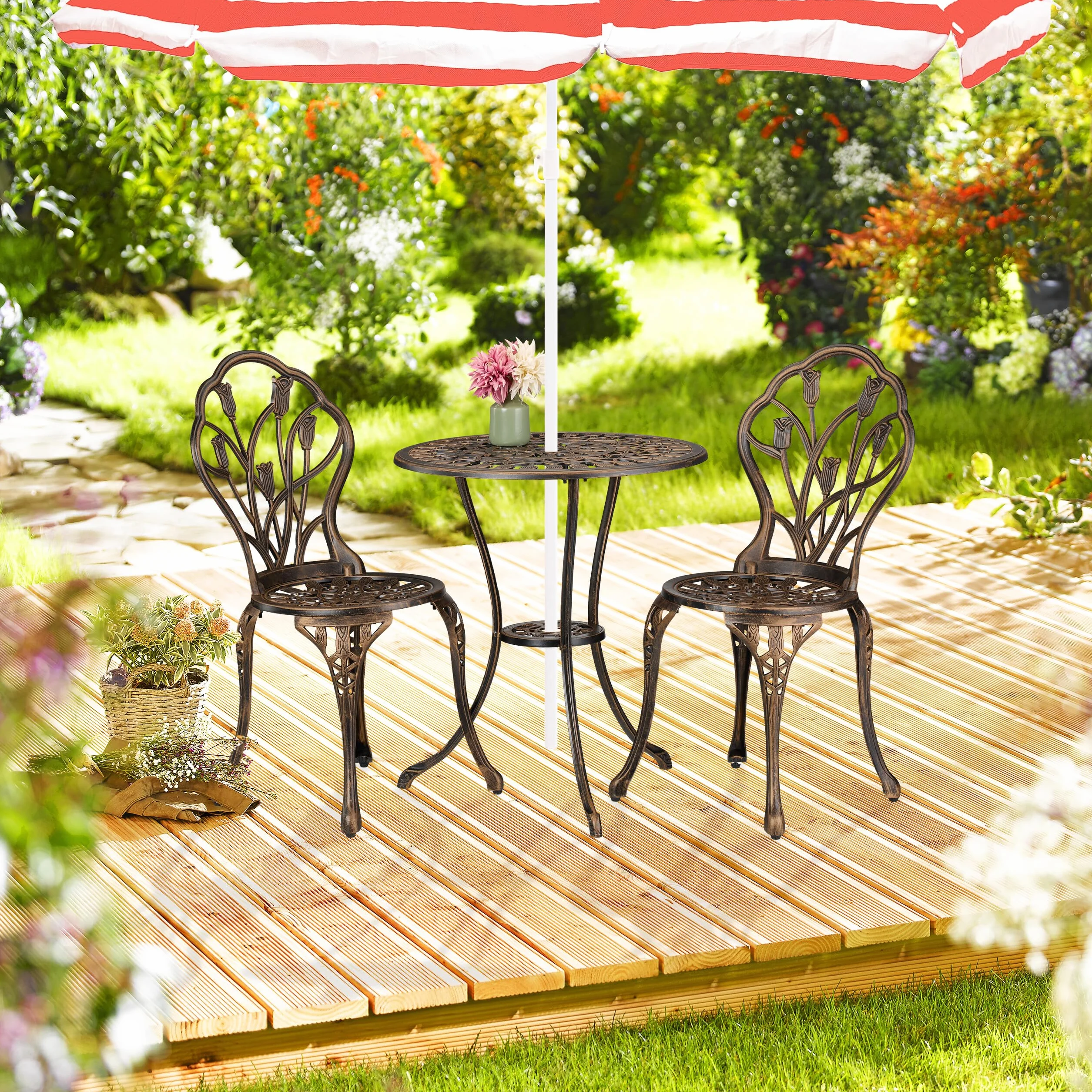 Relaxdays Conjunto Jardín Exterior Mesa y Sillas Terraza Aluminio Fundido Negro/Bronce