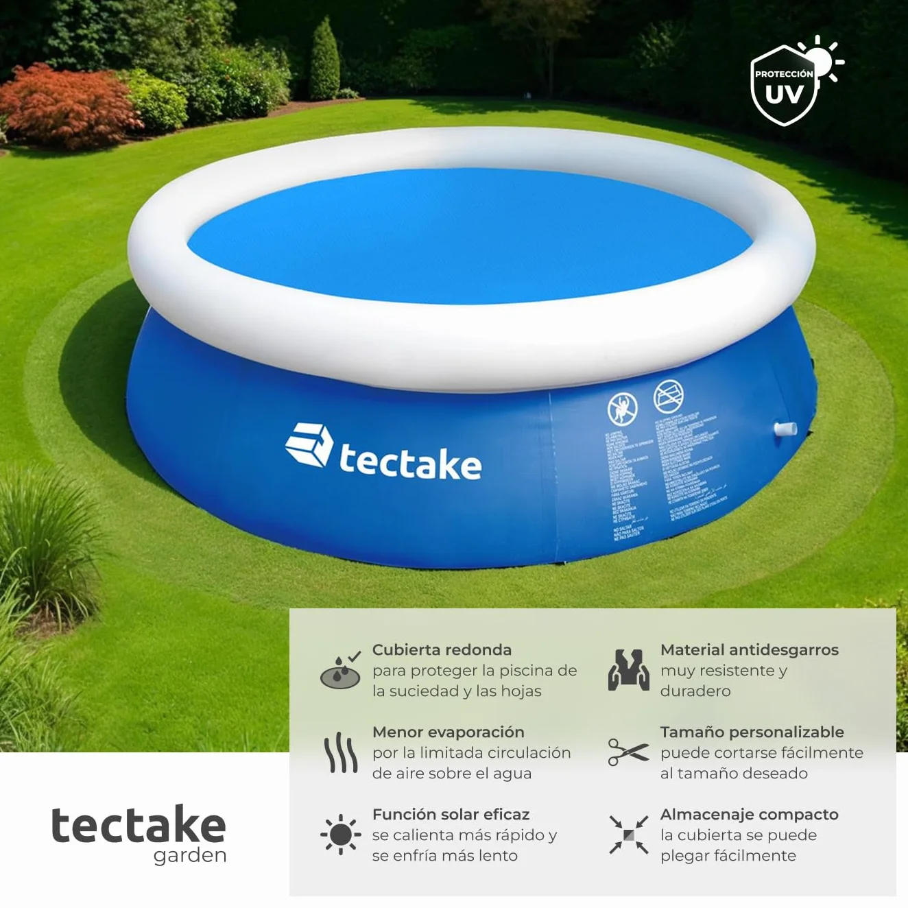 Tectake Manta Solar Piscina Redonda 381x381 cm Azul 110 µm Calentar Agua