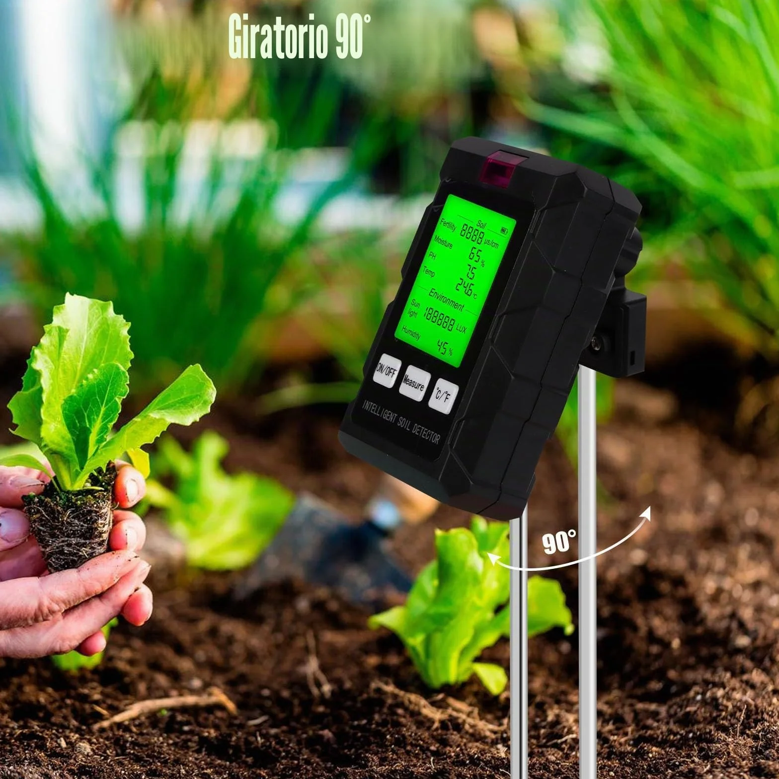 LWMTT Medidor de pH de Suelo 6 en 1, Pantalla LCD, Humedad, Temperatura, Luz Solar para Jardín