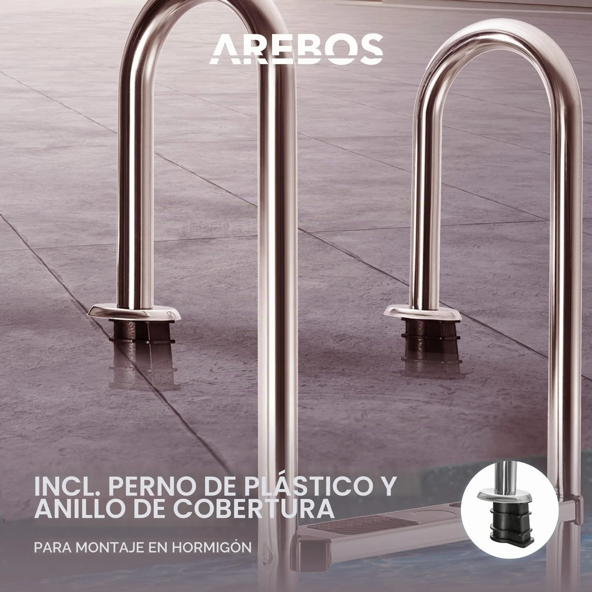 Arebos Escalera para Piscina Acero Inoxidable 4 Peldaños Antirutschpads