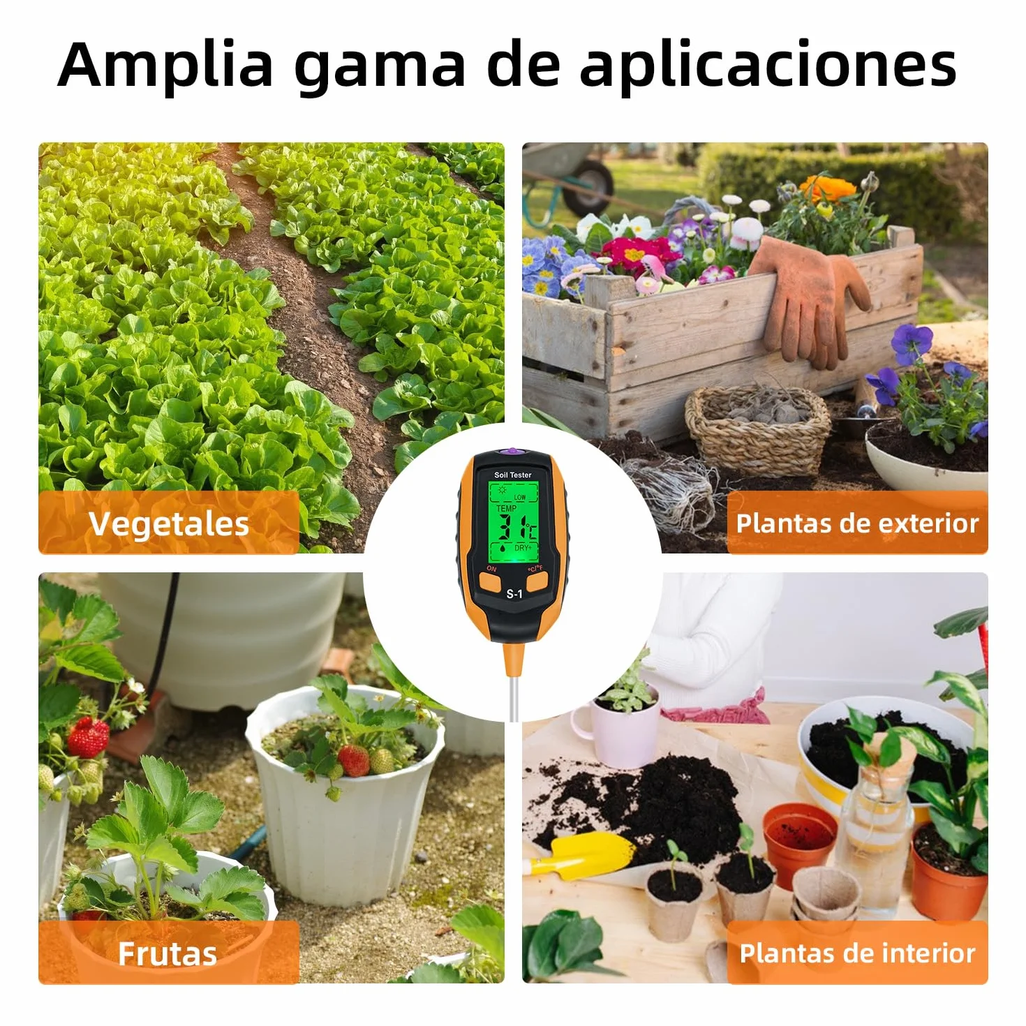 Mcbazel Medidor de Suelo 4 en 1, Probador de pH Humedad Temperatura Luz con Pantalla LCD