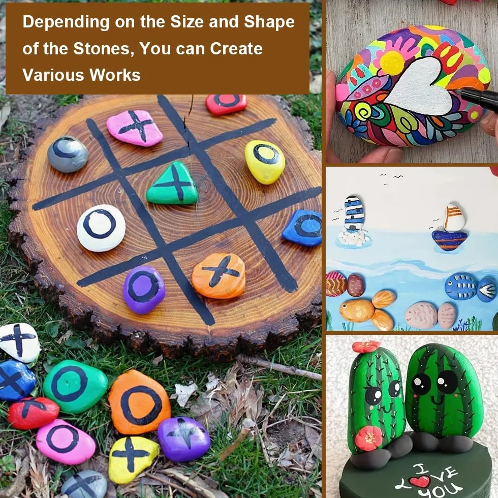 Piedras para Pintar de Roca, 50 Piezas, 1-3cm y 3-5cm, Guijarros de Playa, Manualidades, Decoración de Jardín
