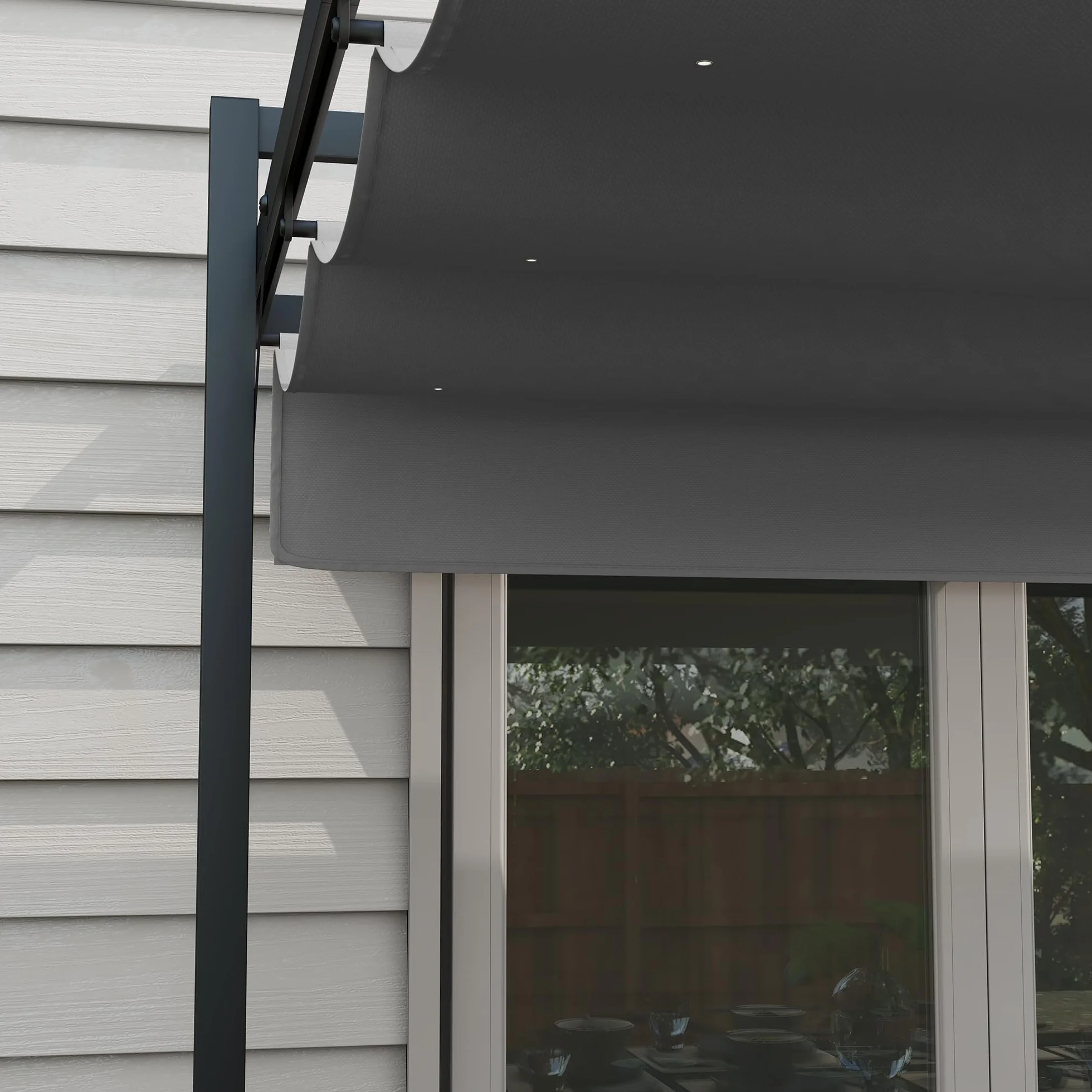 Outsunny Pérgola 3x4 m Gazebo Cenador de Jardín con Techo Retráctil de Poliéster y 12 Orificios de Drenaje Pérgola para Patio Terraza Exterior Gris Oscuro