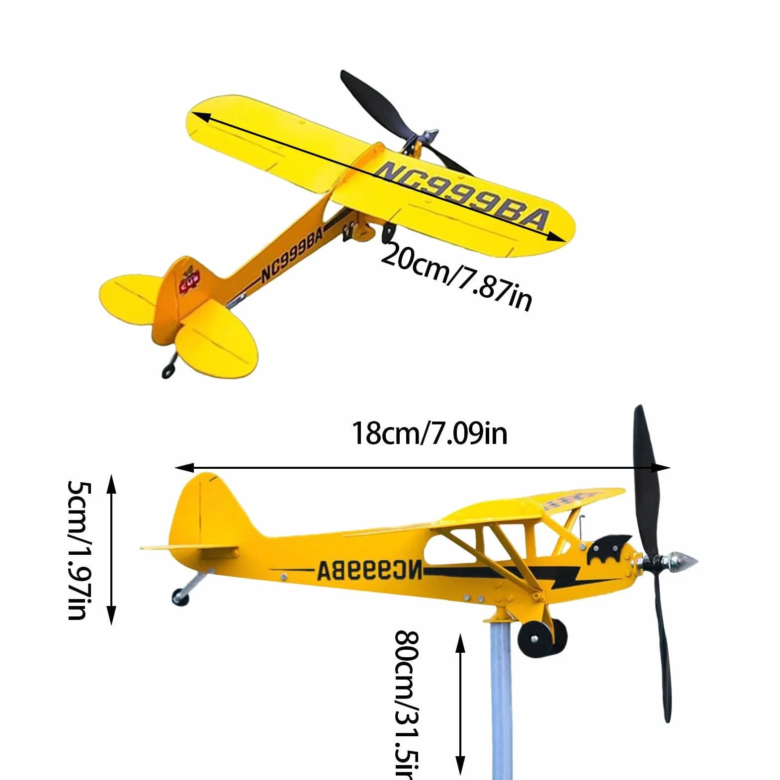 Veleta de Avión Hecha a Mano Piper J3 Cub Metal Decoración para Amantes de Vuelos