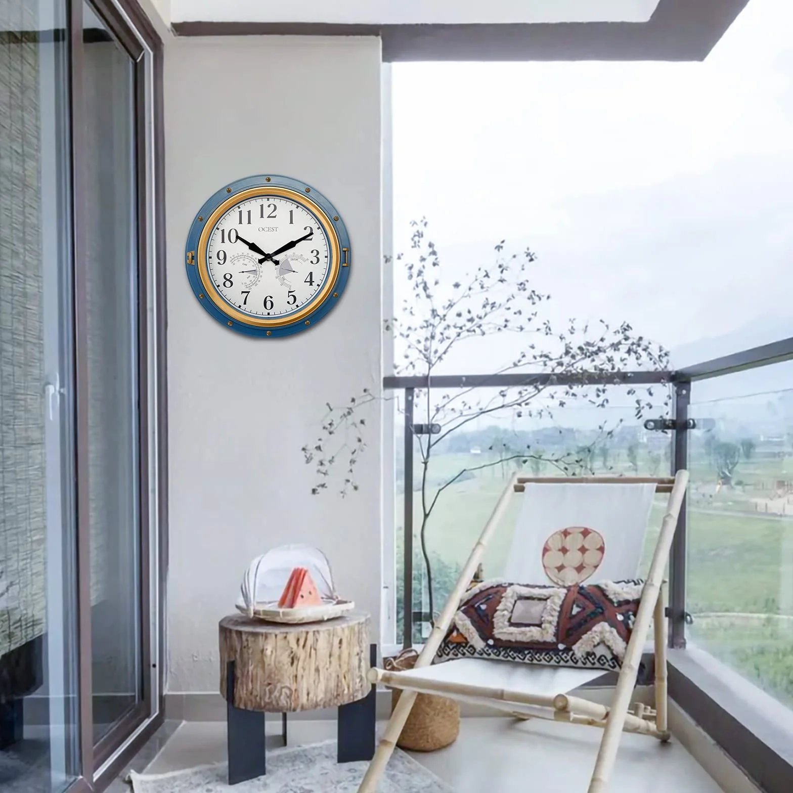 OCEST Reloj de jardín 16 pulgadas impermeable exterior termómetro higrómetro retro