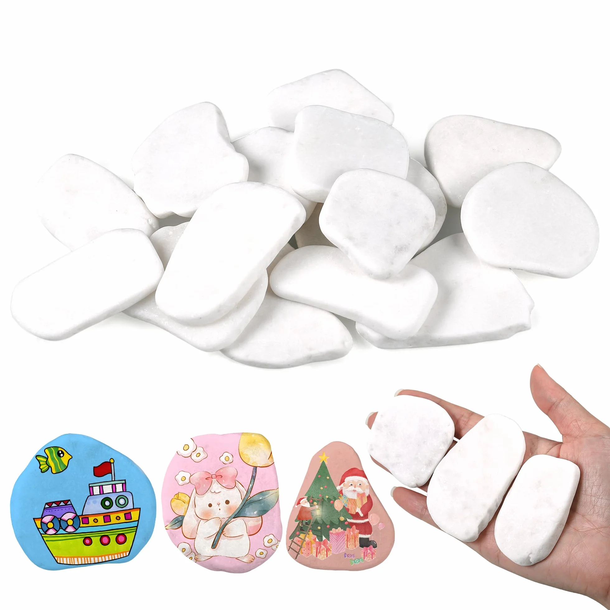 Piedras para Pintar 15 Piezas, 3-8 cm Naturales Irregulares, Blancas Decorativas para Macetas, Jardín y Acuarios