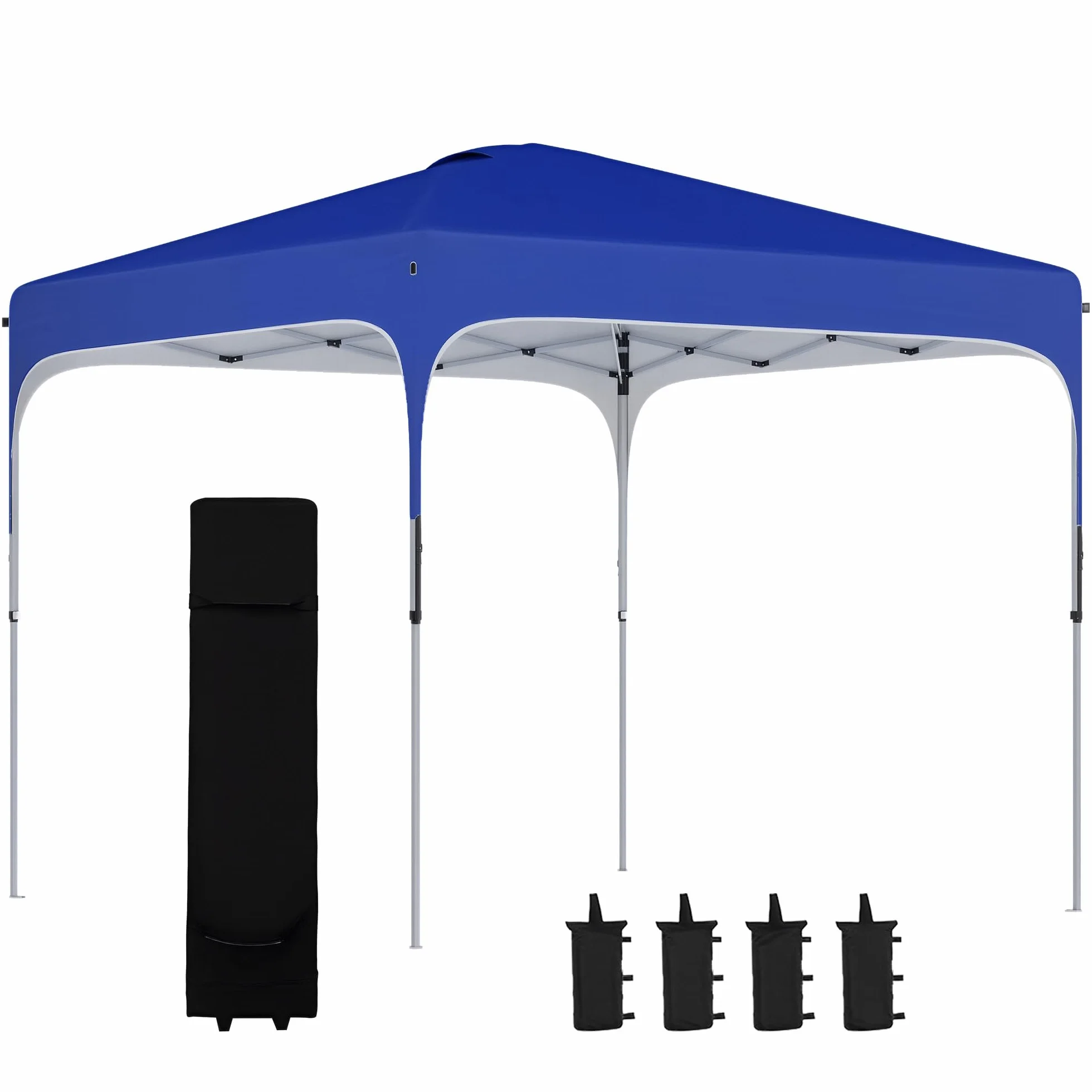 Outsunny Cenador Plegable Pop-UP 2,5x2,5x2,68 m Carpa de Jardín Protección UV 50+ Ajustable en Altura con 4 Bolsas de Arena y Bolsa de Transporte para Camping Fiestas Patio Azul