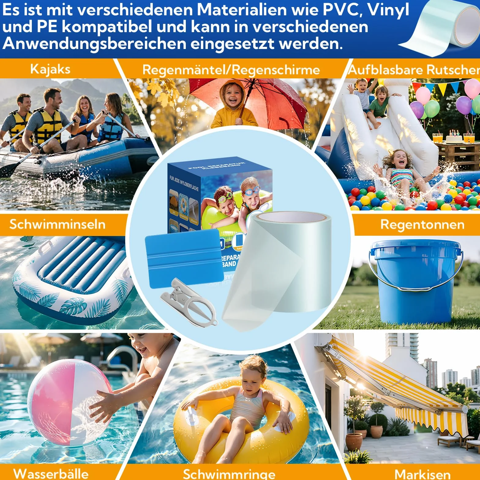 Parches Piscina 10cmx350cm PVC Transparente para Liner