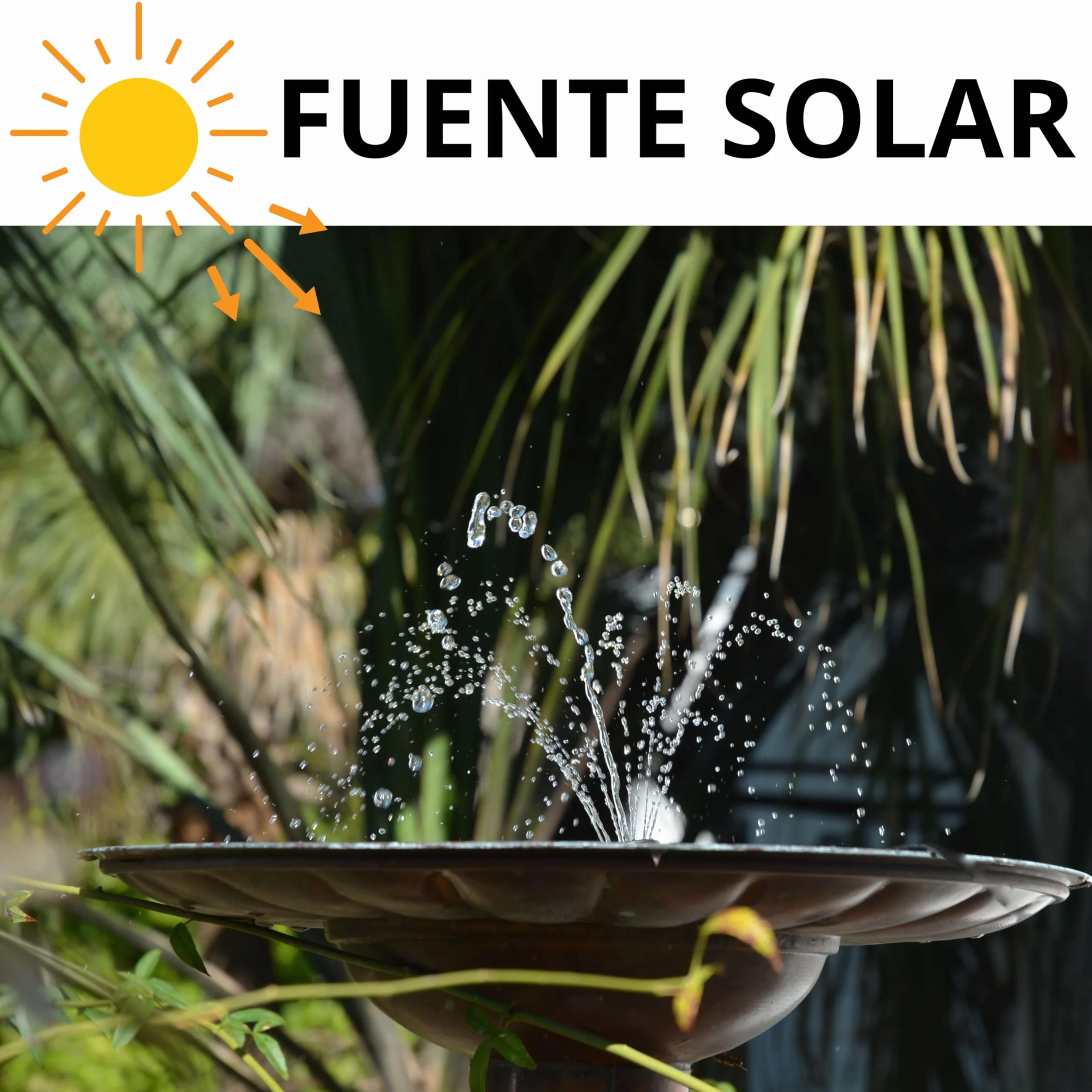 Fuente Solar Autónoma para Decorar Jardines, Maceteros, Piscinas y Bebederos de Pájaros para días soleados