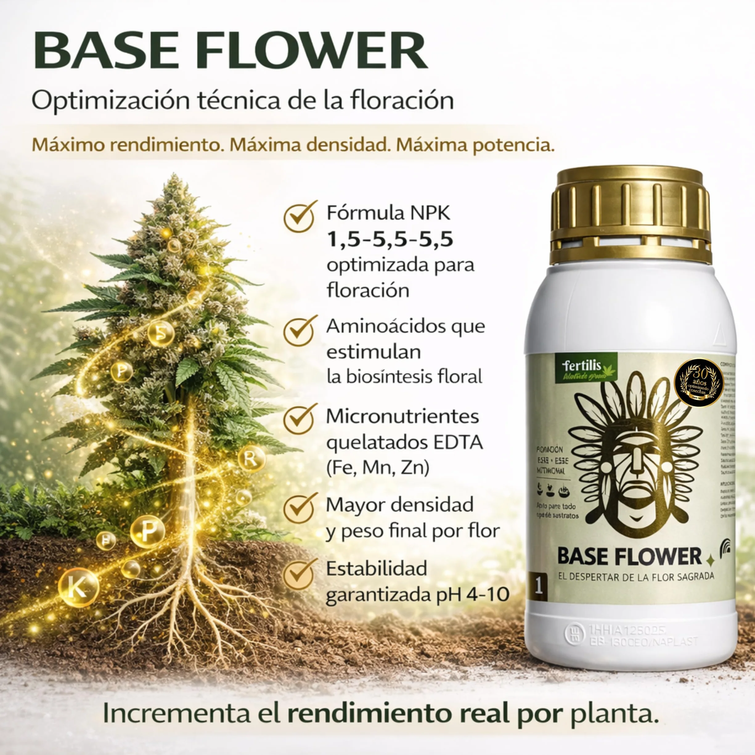 Fertilizante Base Flower Profesional NPK 1.5-5.5-5.5 para Plantas con Flores Grandes 500ml