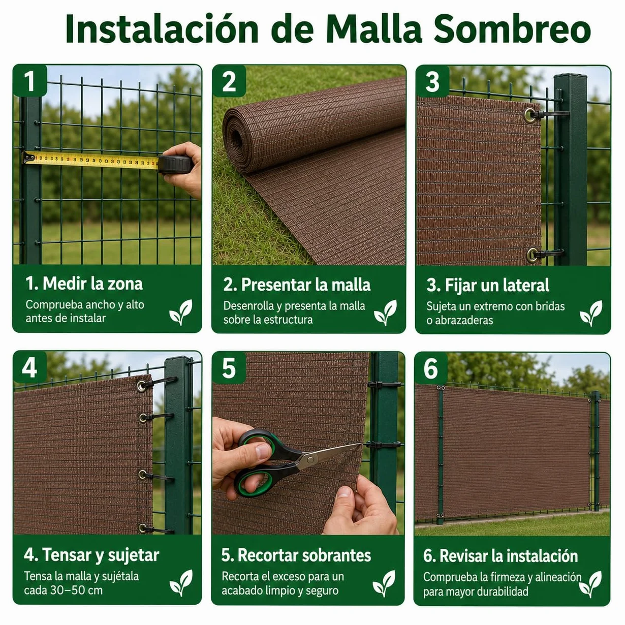 Malla ocultación jardín Marrón 2x10m Malla sombreo 90% Verde