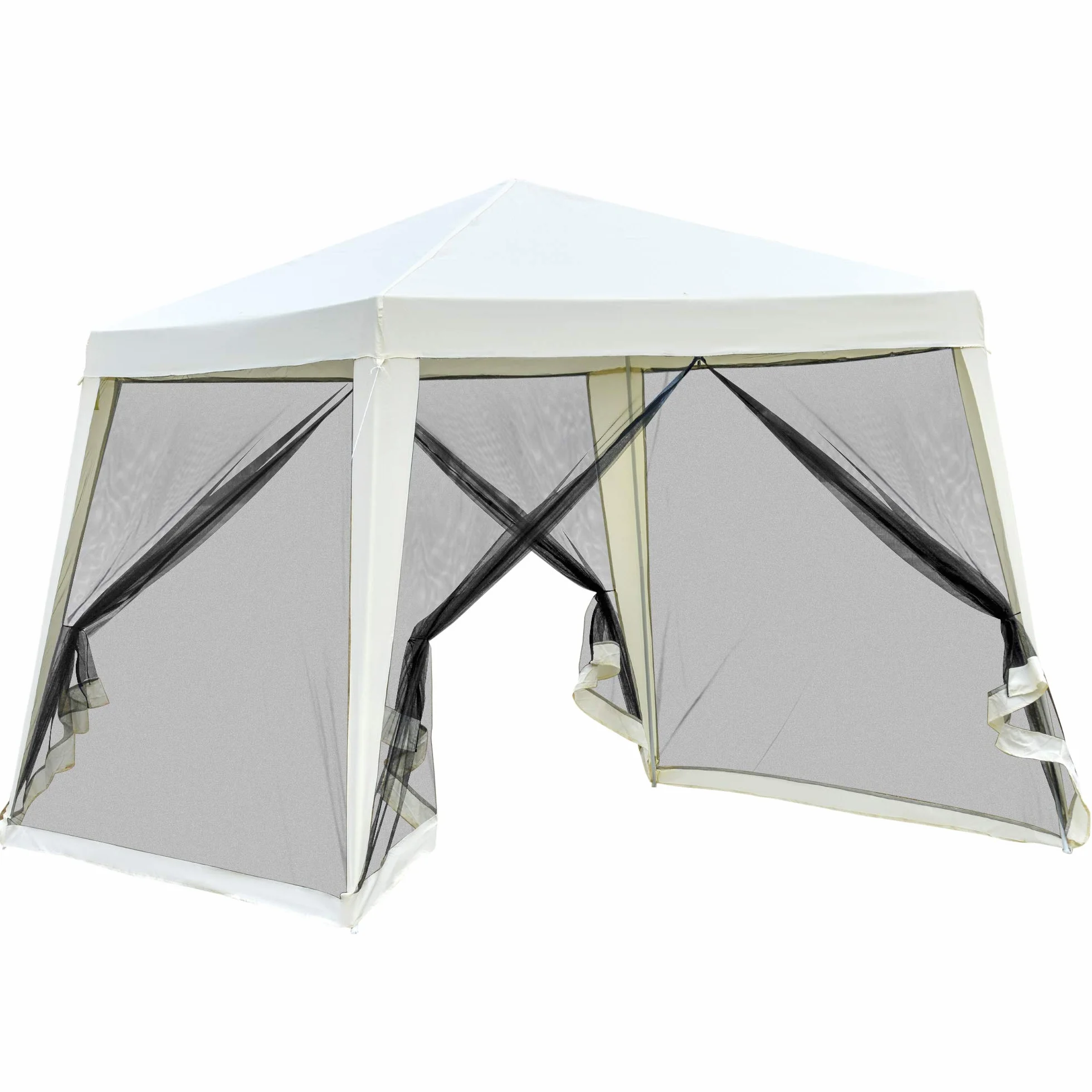 Outsunny Carpa de Jardín 3x3 m Cenador con 4 Partes Laterales Mosquitera con Cremallera Protección UV Impermeable para Patio Exterior Eventos Fiesta Crema