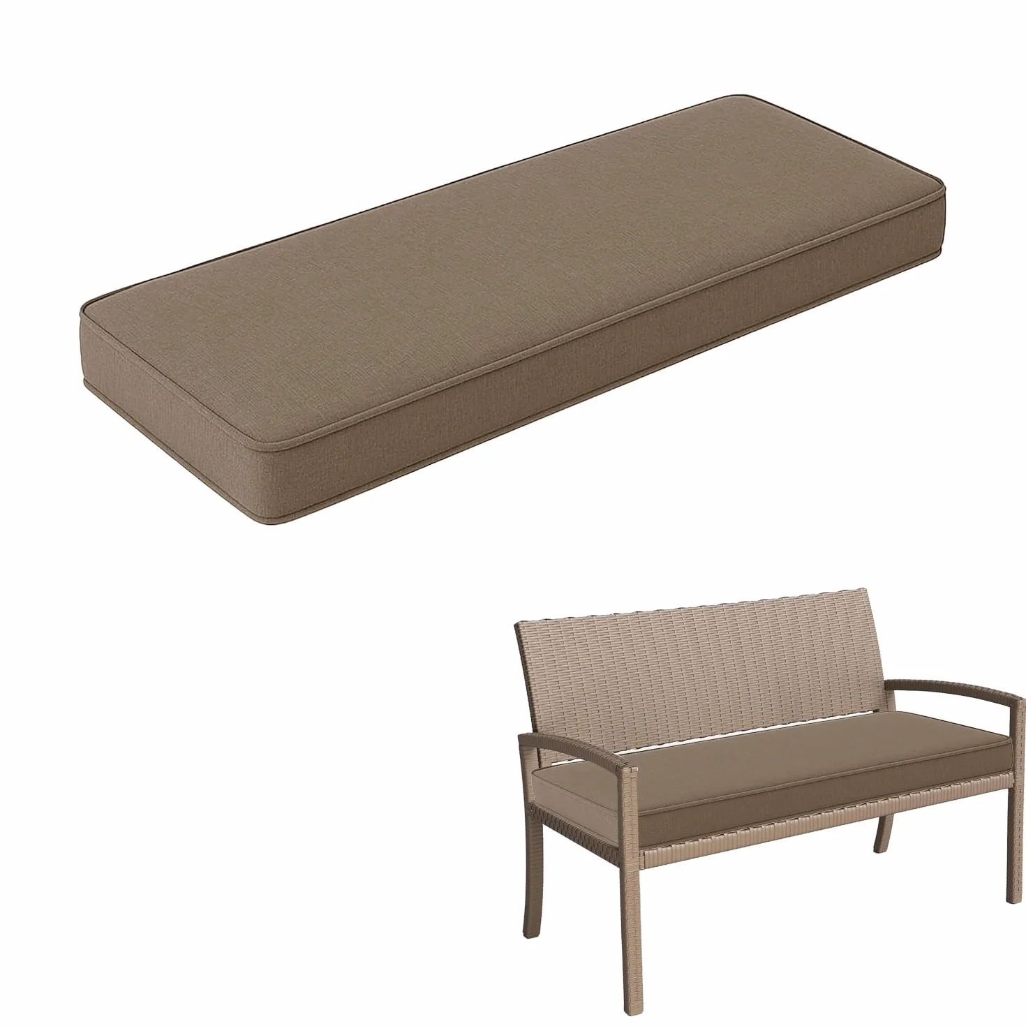 Cojines para Banco de Lino Exterior 120x30x5cm Negro Antideslizante Espuma 50D Cremallera