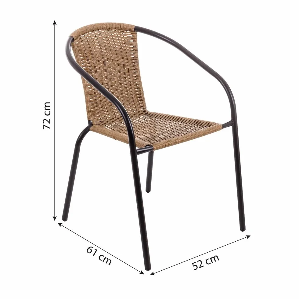 LOLAhome Conjunto Jardín Exterior Mesa y 2 Sillas Cristal Templado Ø60cm Ratan Natural Apilables