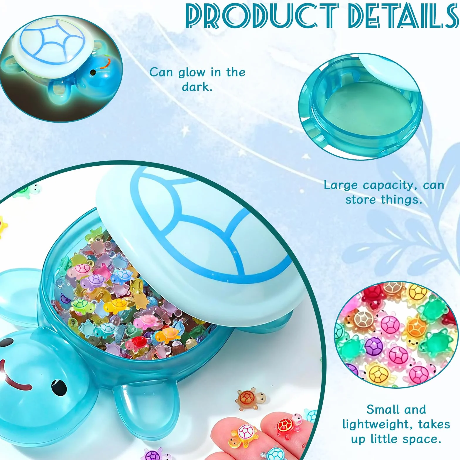 200 Mini Tortugas Luminosas de Resina + 1 Tortuga Grande – Figuras Decorativas Brillantes para Jardín de Hadas