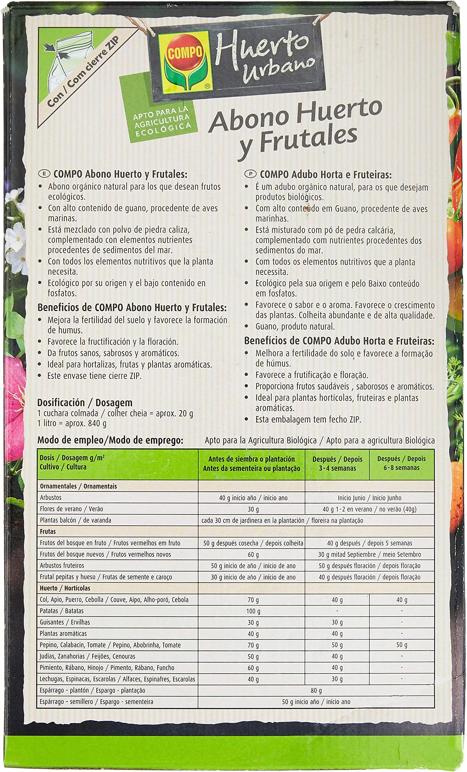COMPO Abono ecológico natural con guano 1 kg 33 m