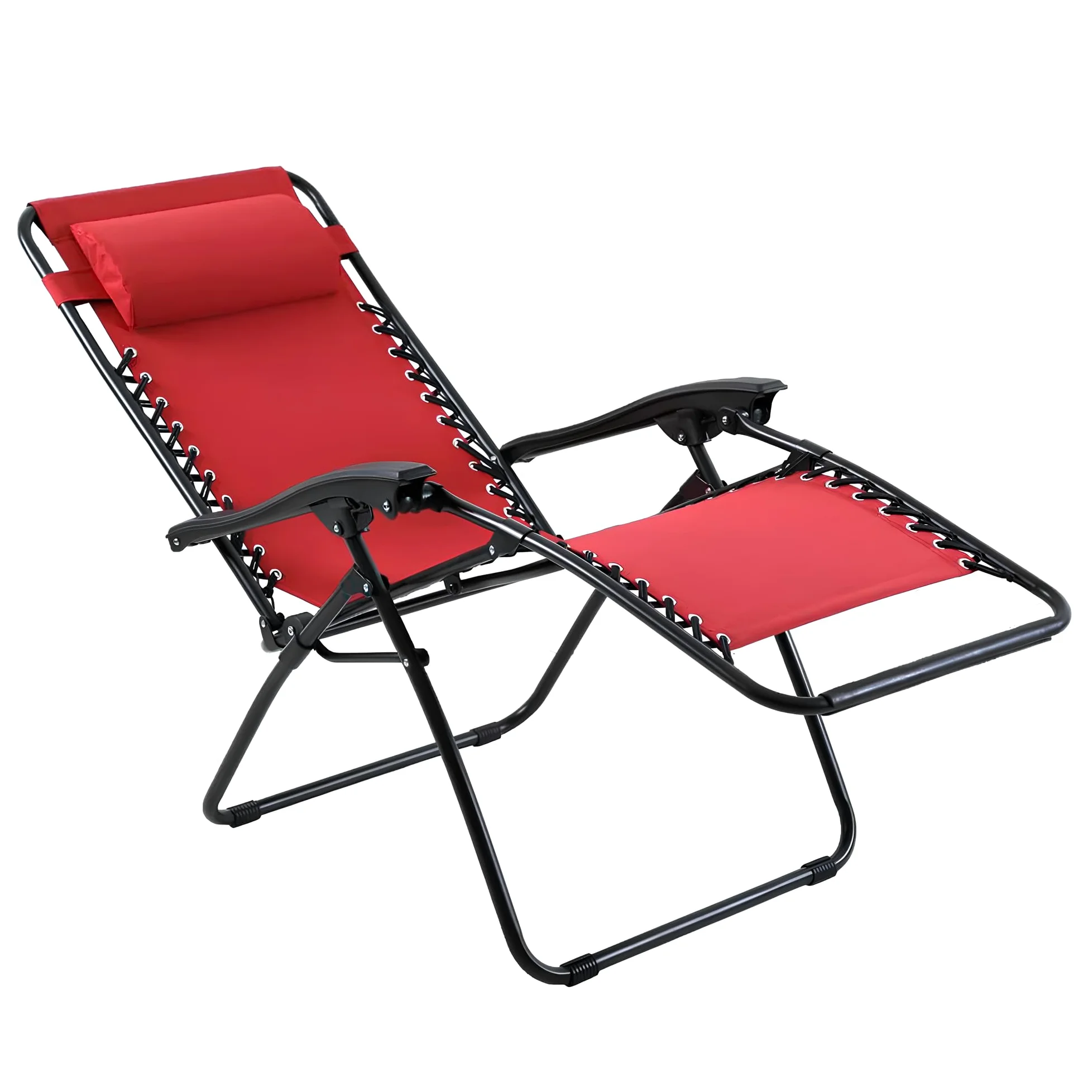 Hamaca Silla Plegable Tumbona Reclinable Gravedad Cero para Exterior, Playa, Piscina, Camping, con Reposa Cabeza (Rojo)