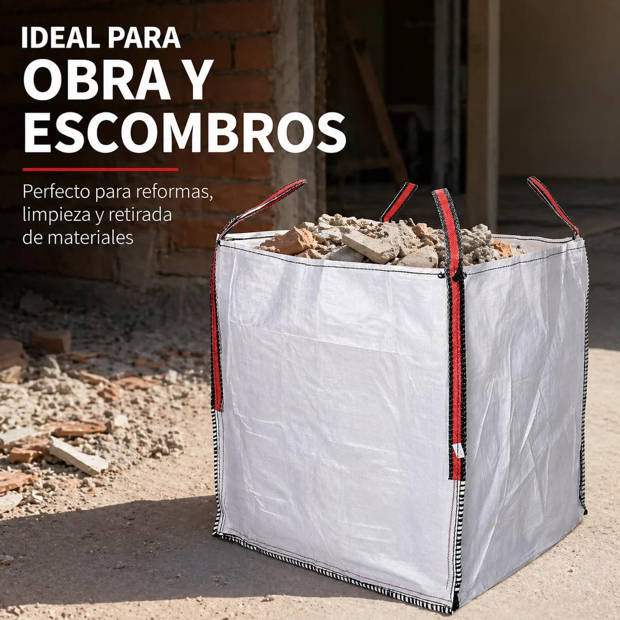 Vegara Stone Saco Big Bag 90x90x90 cm 1000 kg Polipropileno Reutilizable Pack 5 Uds
