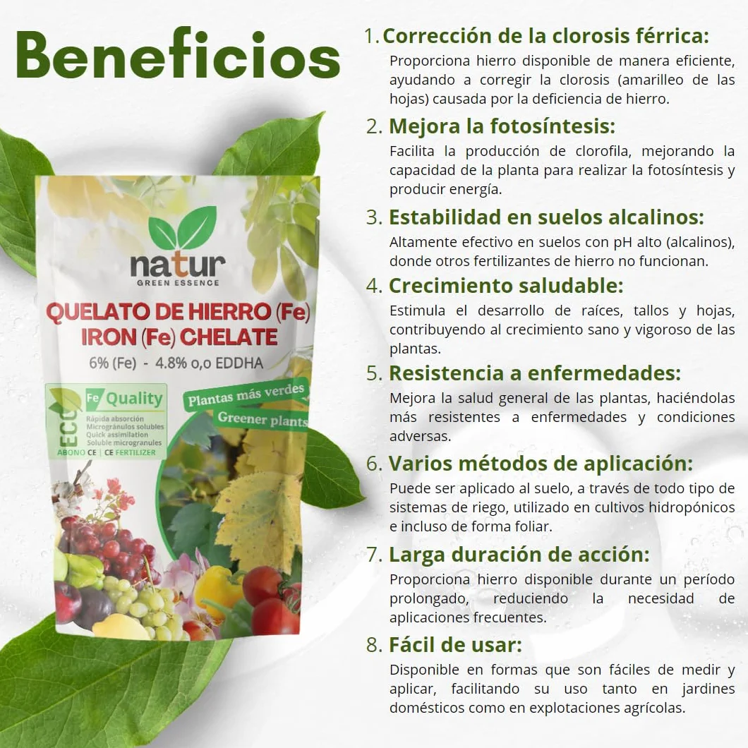 QUELATO DE HIERRO EDDHA 6% Fe Fertilizante ecológico Anticlorosis 100g