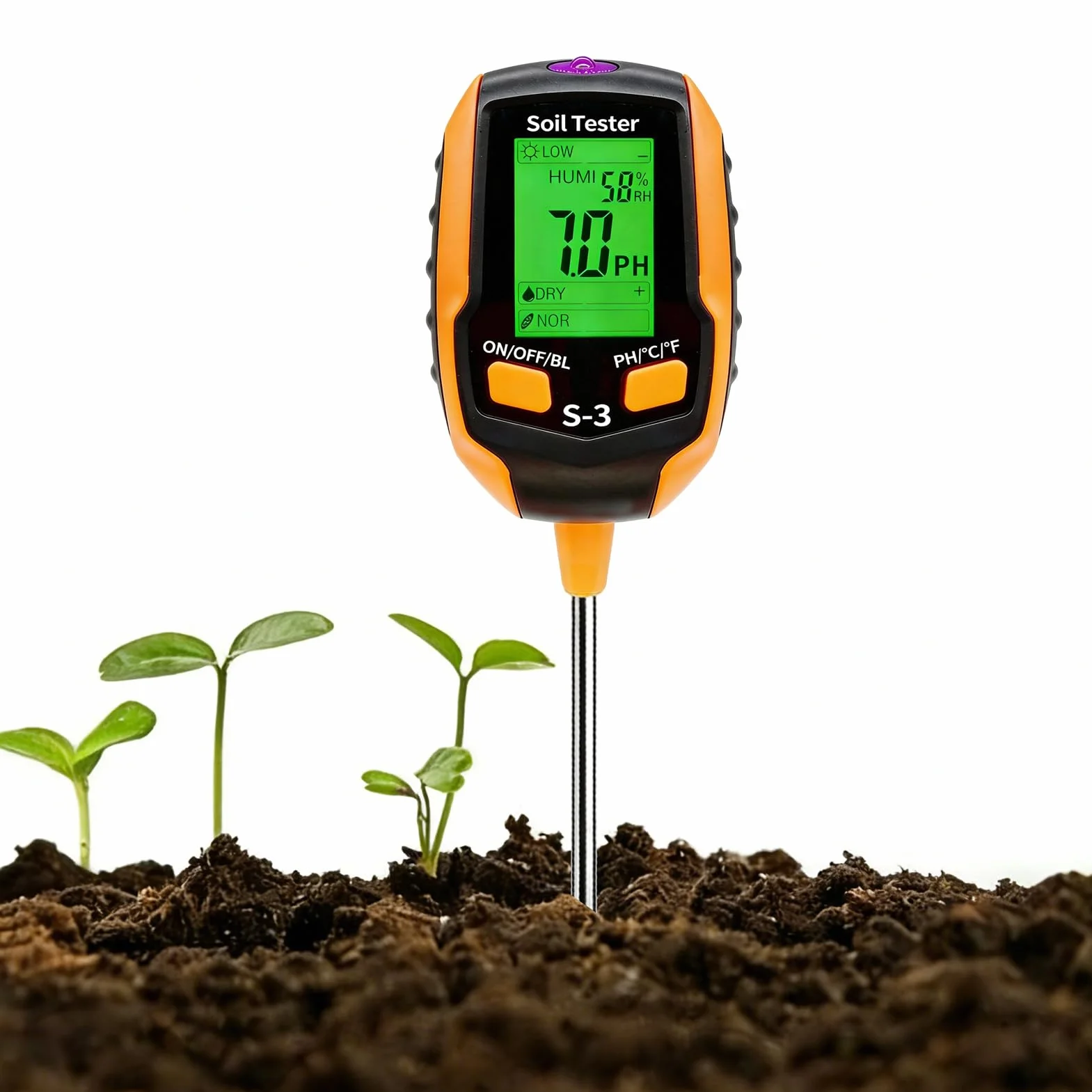 Medidor de Humedad Plantas 4 en 1, Medidor PH Tierra Digital con Pantalla LCD, Sensor Luz Solar para Jardinería