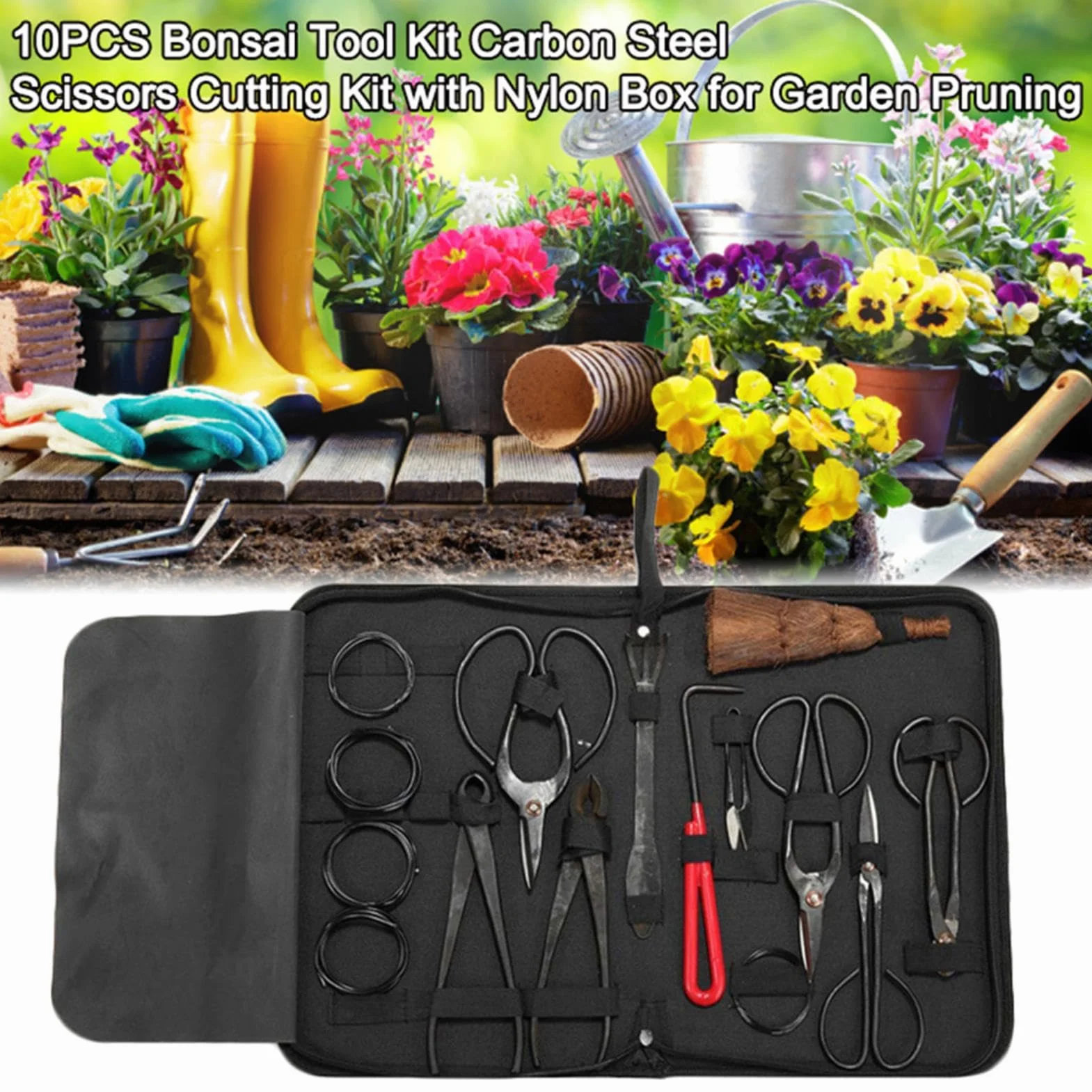 Juego de herramientas para bonsáis - Herramienta manual de jardín | juego de cuidado de árboles bonsai de acero al carbono de 10 piezas | Kit de herramientas de jardinería para principiantes pa