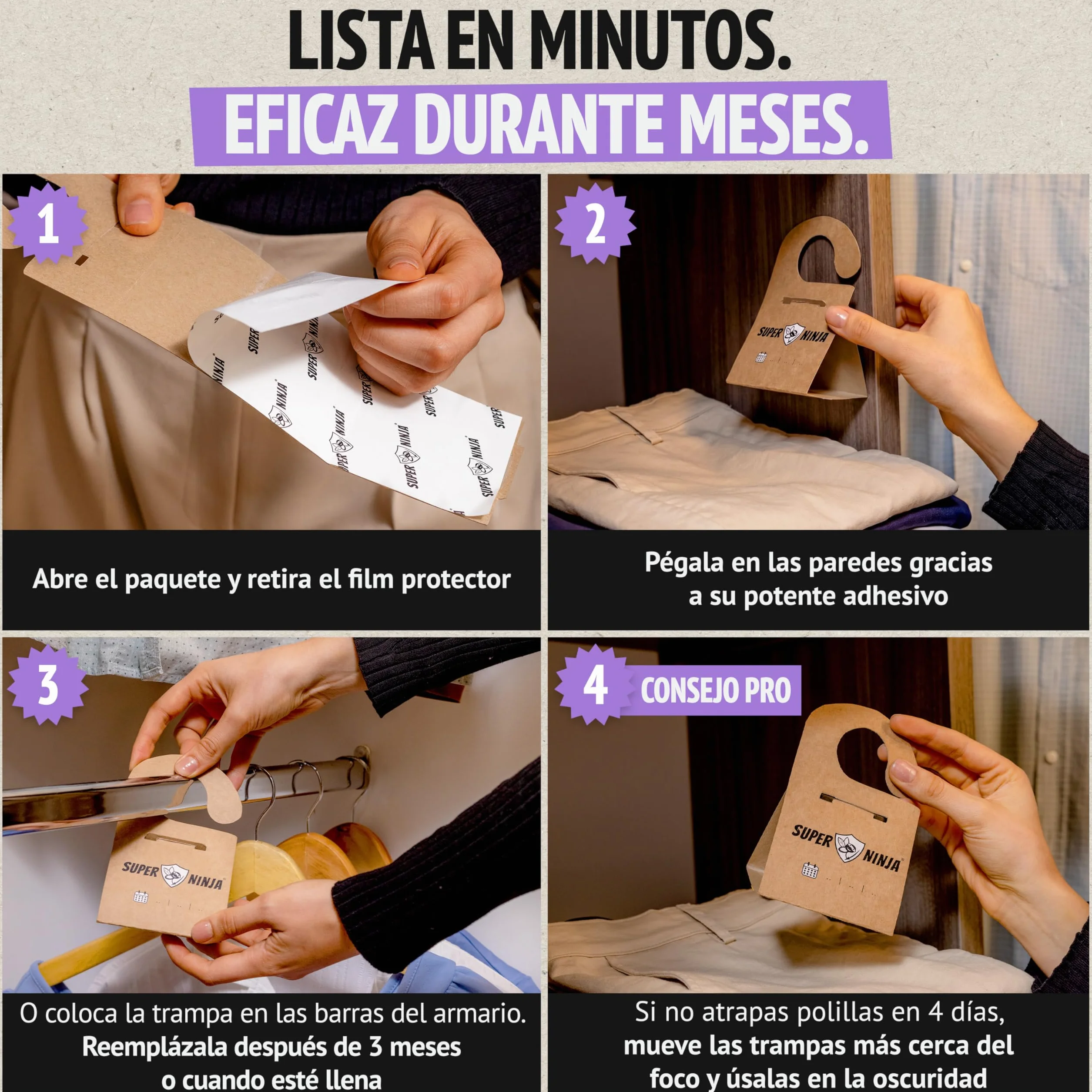Trampa para Polillas con Feromonas Pack de 4 – Antipolillas para Ropa de Armario – Sin Olor