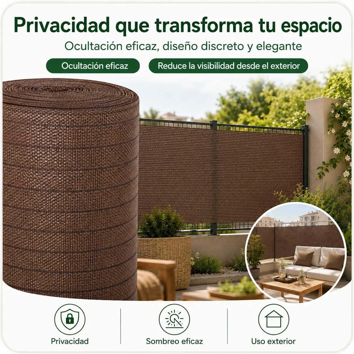 Malla ocultación jardín Marrón 2x10m Malla sombreo 90% Verde