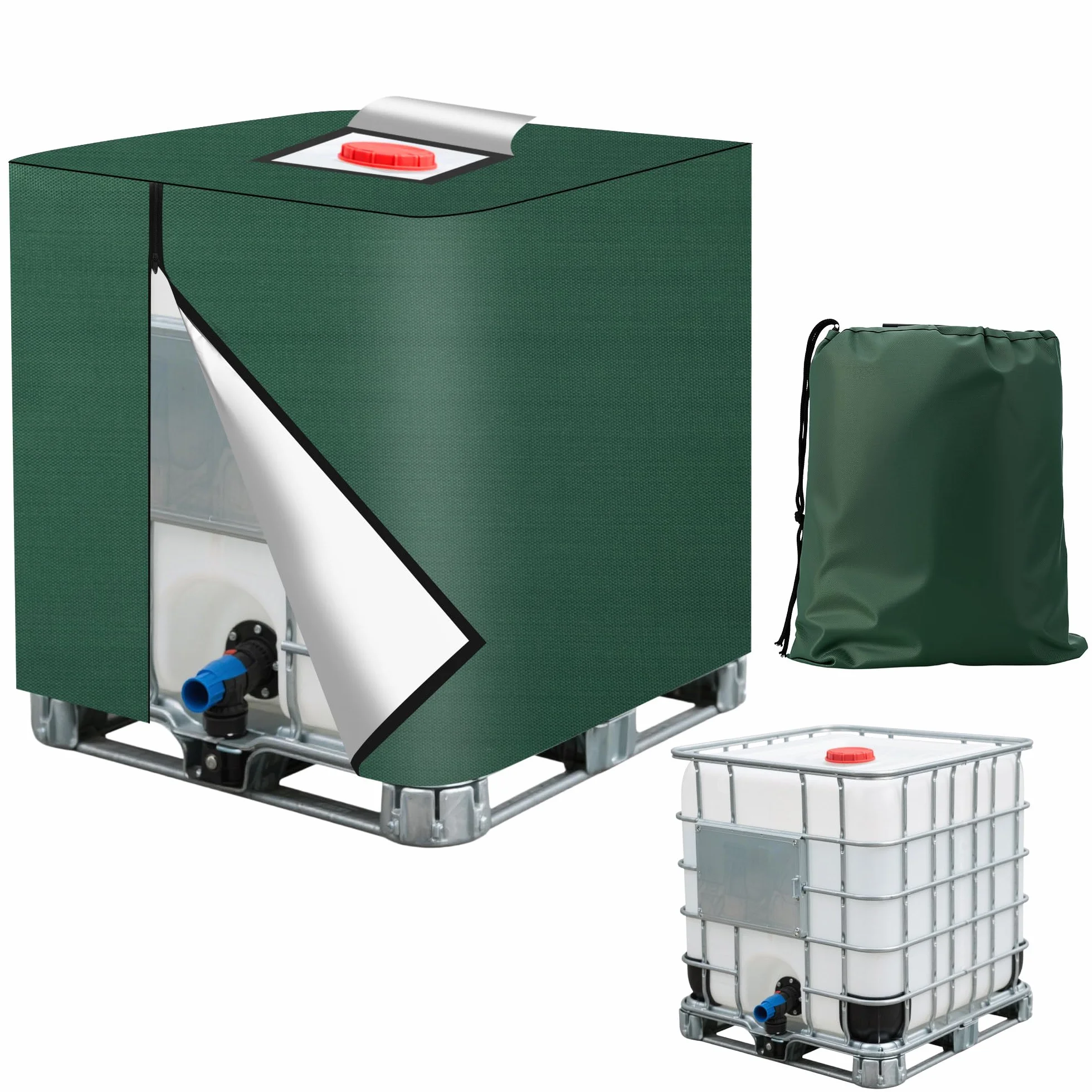 Tapa IBC 420D 1000L Lona Ultravioleta Resistente Intemperie Polvo Bolsa Almacenamiento 120x100x116 cm Verde