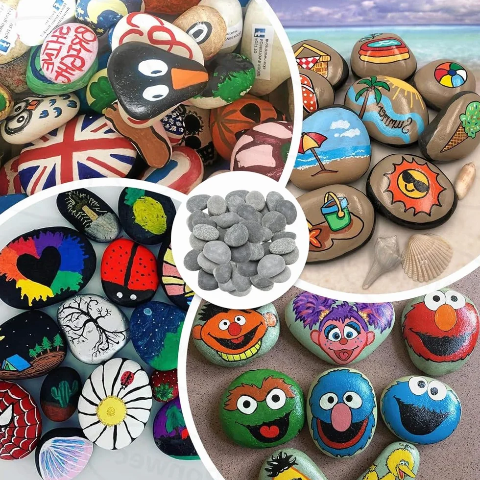 Piedras para Pintar de Roca, 50 Piezas, 1-3cm y 3-5cm, Guijarros de Playa, Manualidades, Decoración de Jardín