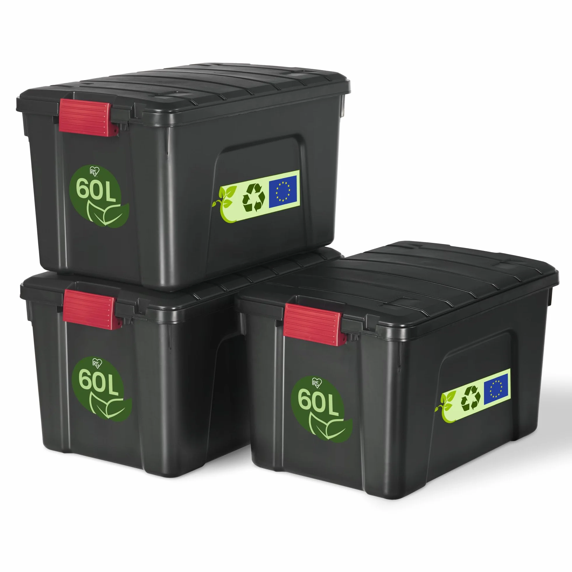 Iris Ohyama Caja de almacenamiento de plástico 60 L SIA-60 Apilable Negro Lote de 3
