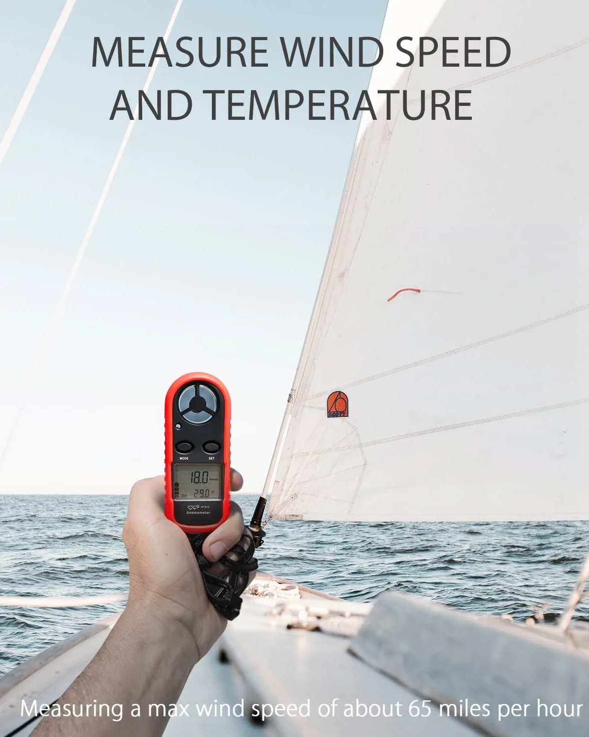 Wintact Anemómetro Digital de Velocidad del Viento y Temperatura del Aire, Medidor HVAC