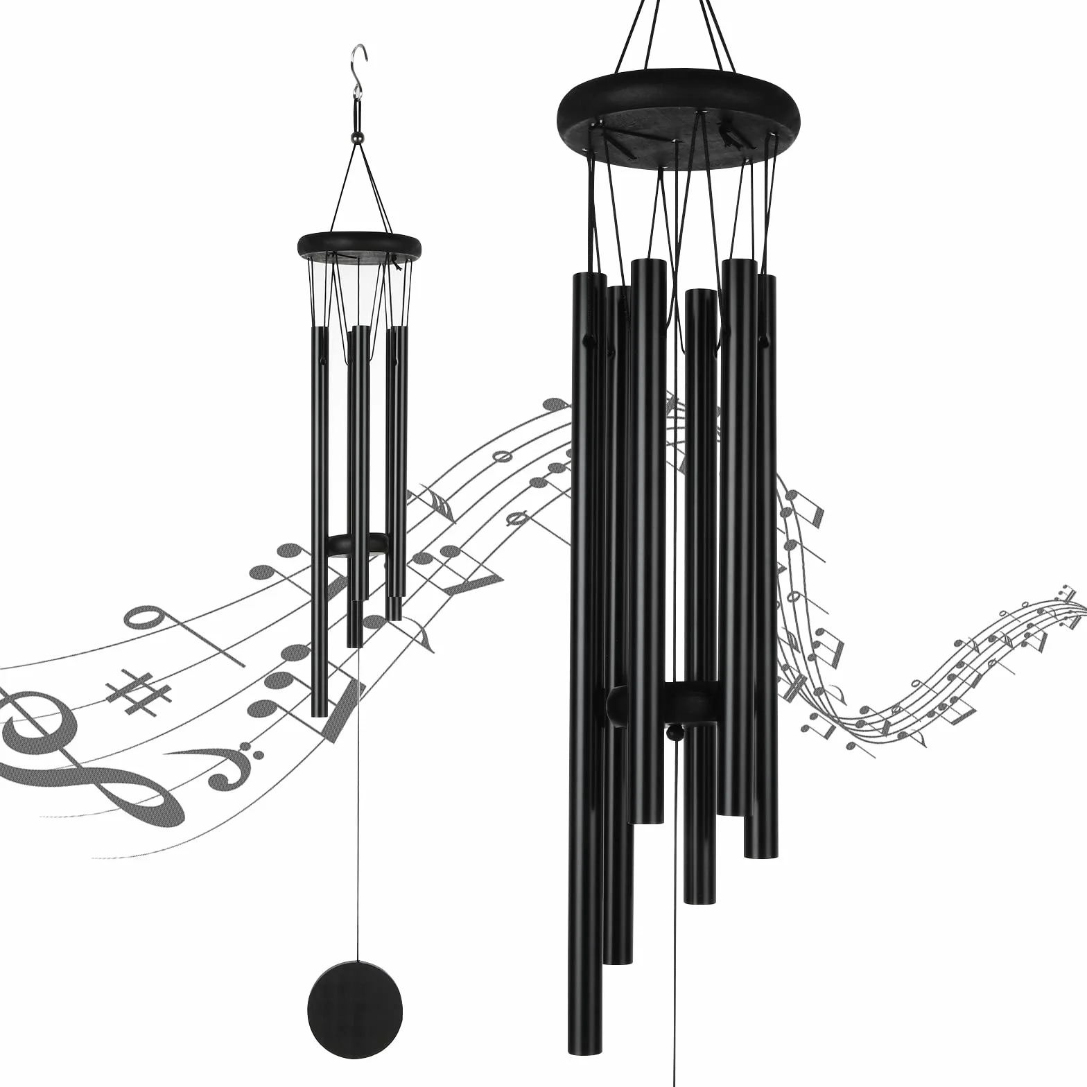 MIVIDE Carillones de Viento Metal Negro, 6 Tubos Campanas de Viento para Colgar al Aire Libre, Tiembre de Vienti Aluminio para Exterior, Decoración del Hogar, Jardín, Terraza, Regalos